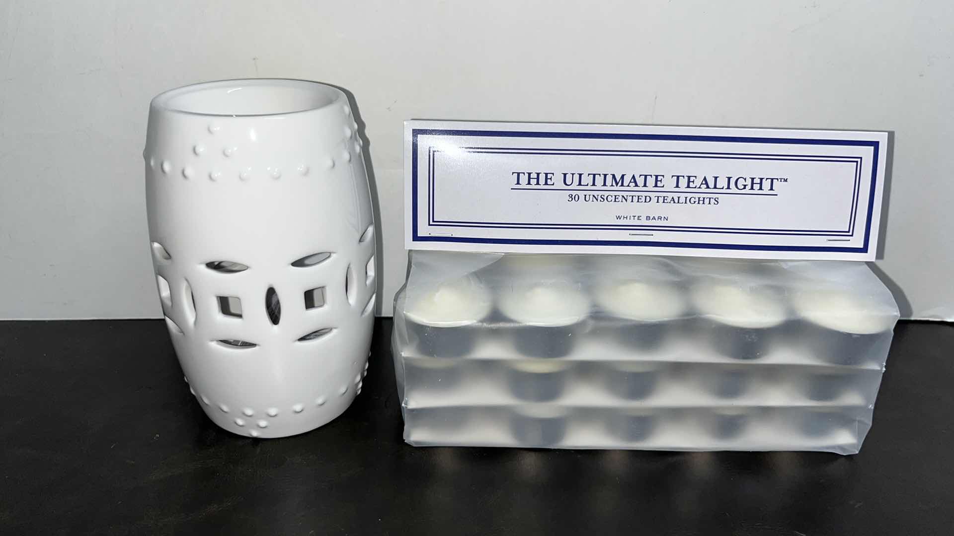 Photo 1 of NEW SLATKIN & CO WHITE FRAGRANCE OIL WARMER & WHITE BARN CANDLE CO 30 CT UNSCENTED TEALIGHTS