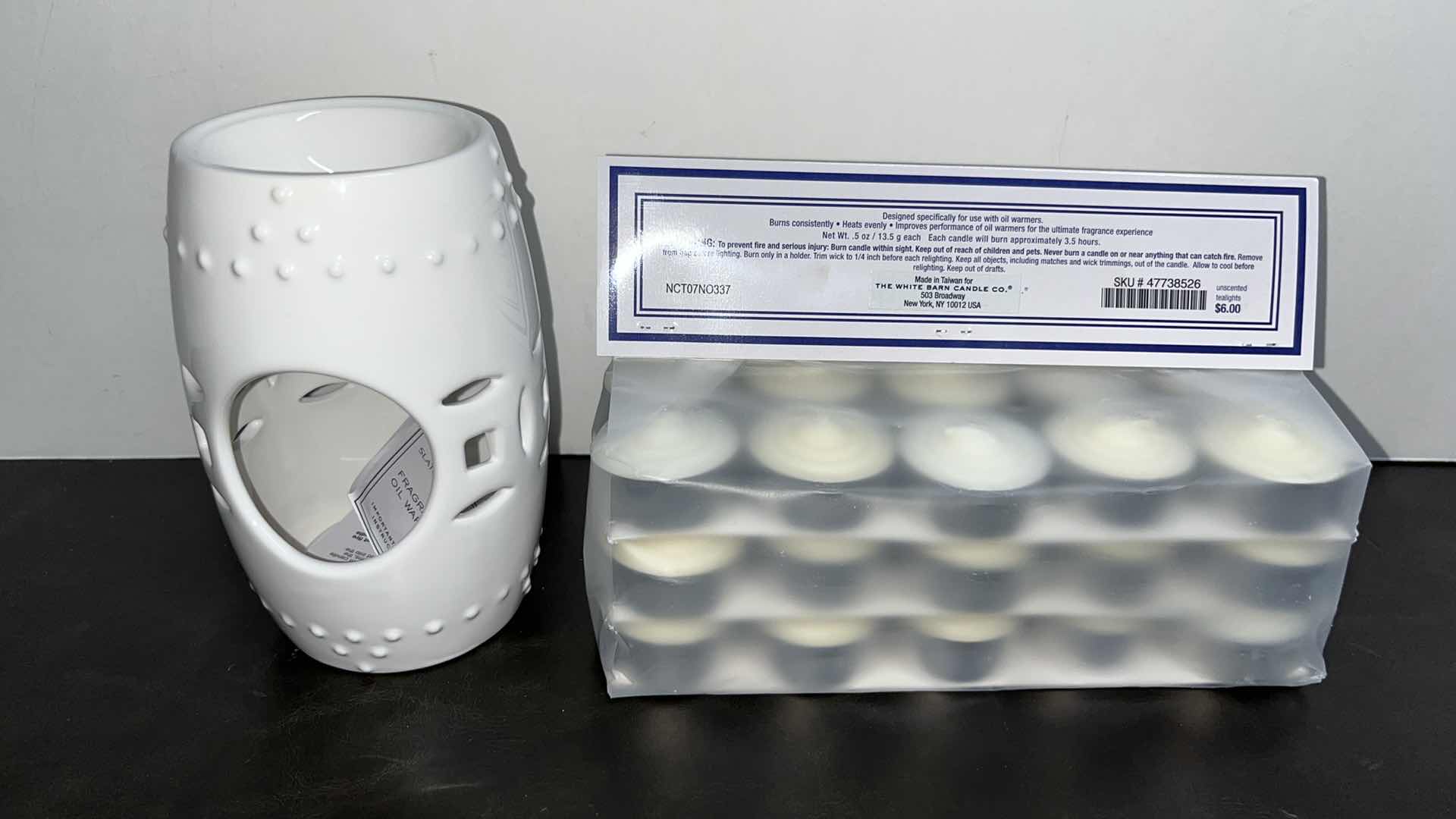 Photo 3 of NEW SLATKIN & CO WHITE FRAGRANCE OIL WARMER & WHITE BARN CANDLE CO 30 CT UNSCENTED TEALIGHTS