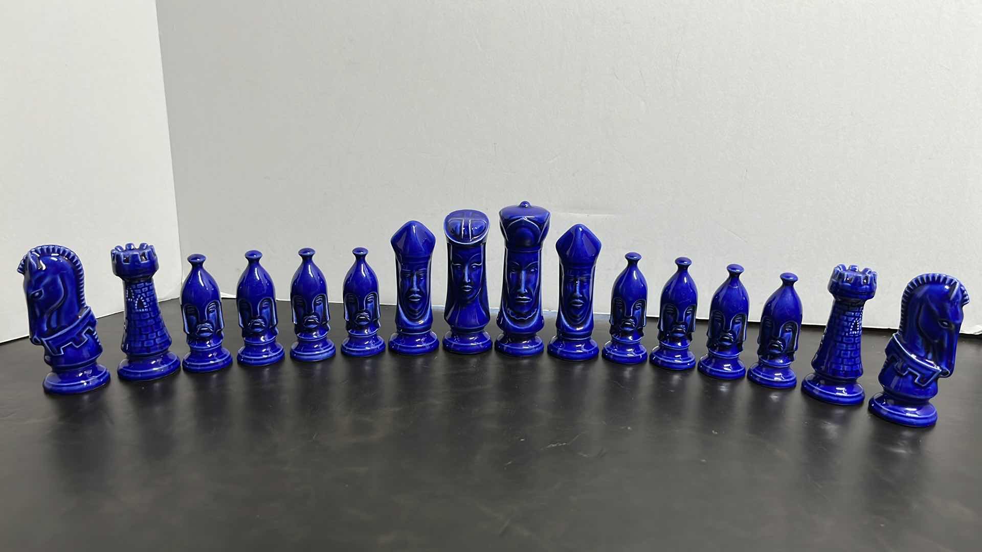 Photo 2 of CERAMIC CHESS PIECES, BLUE & WHITE (32 PCS)