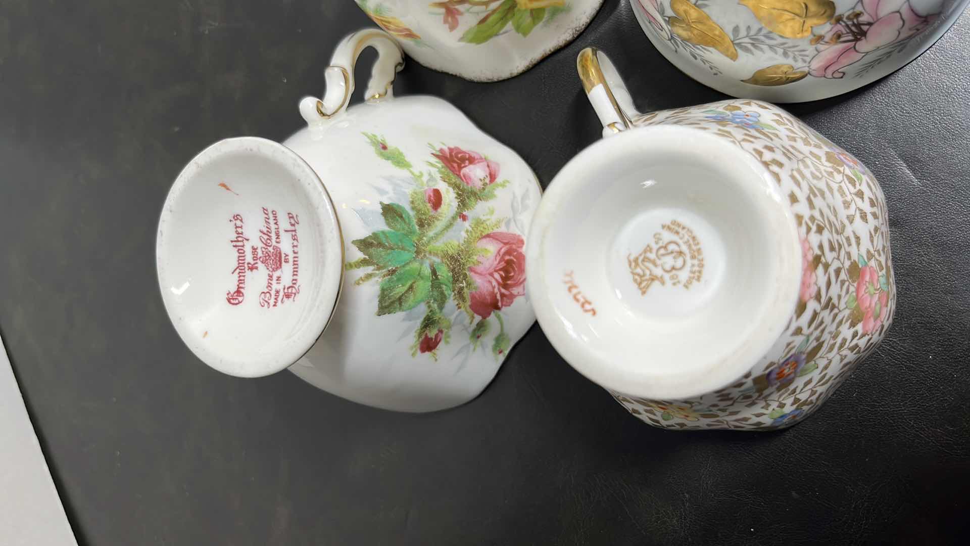 Photo 6 of ECLECTIC BONE & FINE CHINA 9 TEA CUPS/SAUCERS (18 PCS)