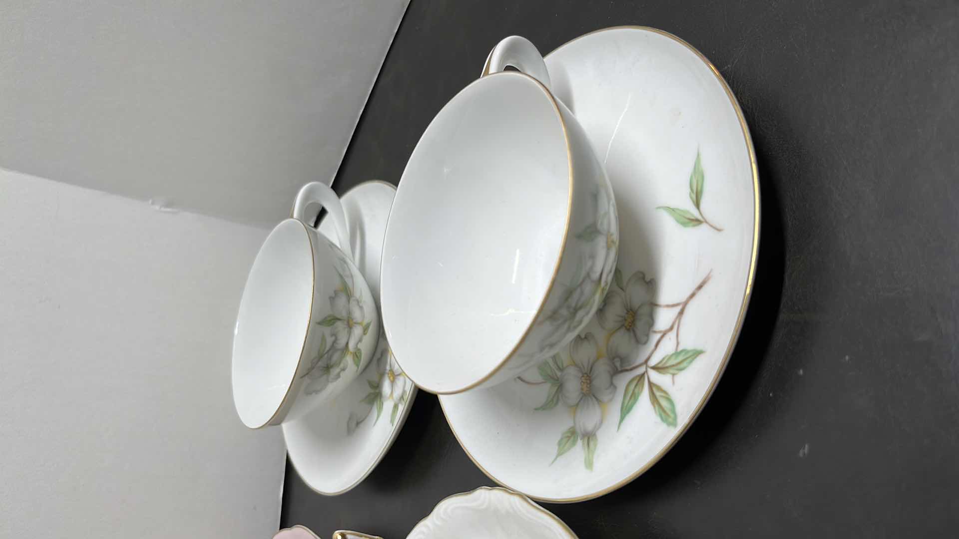 Photo 5 of ECLECTIC BONE & FINE CHINA 9 TEA CUPS/SAUCERS (18 PCS)