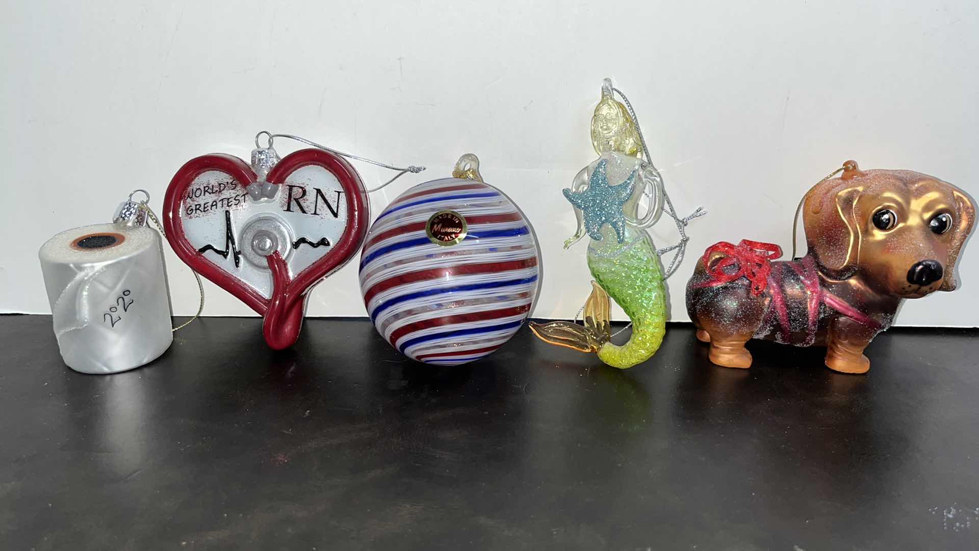 Photo 1 of ASSORTED GLASS CHRISTMAS ORNAMENTS (5)