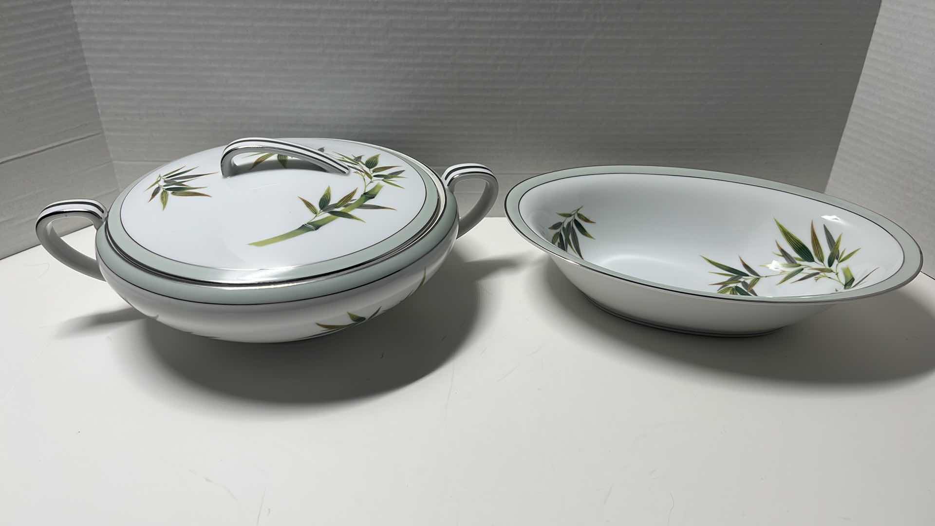 Photo 1 of NORITAKE RC JAPAN, STYLE 232 BAMBOO CHINA, ROUND COVERED VEGETABLE DISH 9.25” X 12” H4.5” & 10” OVAL VEGETABLE BOWL 7” X 10.75” H2.5” (2 PCS)