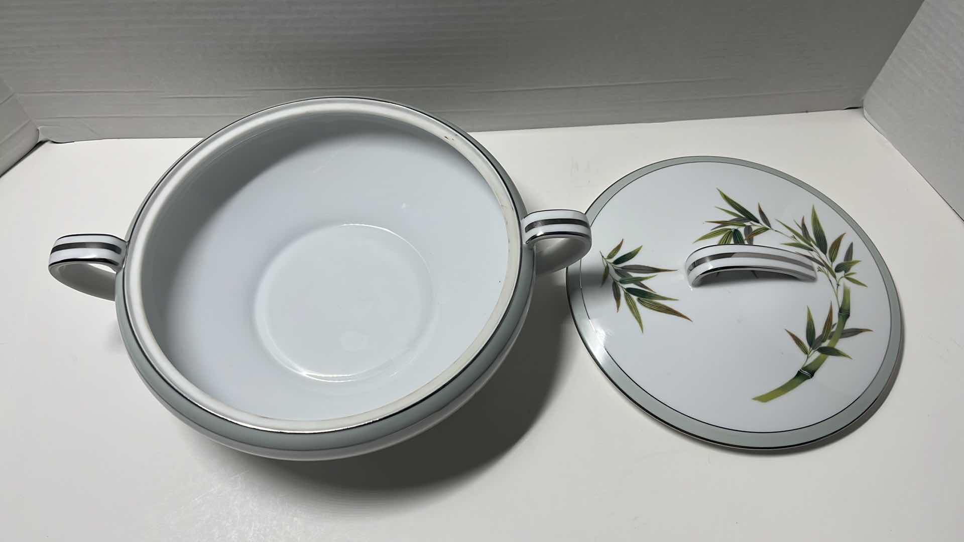 Photo 5 of NORITAKE RC JAPAN, STYLE 232 BAMBOO CHINA, ROUND COVERED VEGETABLE DISH 9.25” X 12” H4.5” & 10” OVAL VEGETABLE BOWL 7” X 10.75” H2.5” (2 PCS)