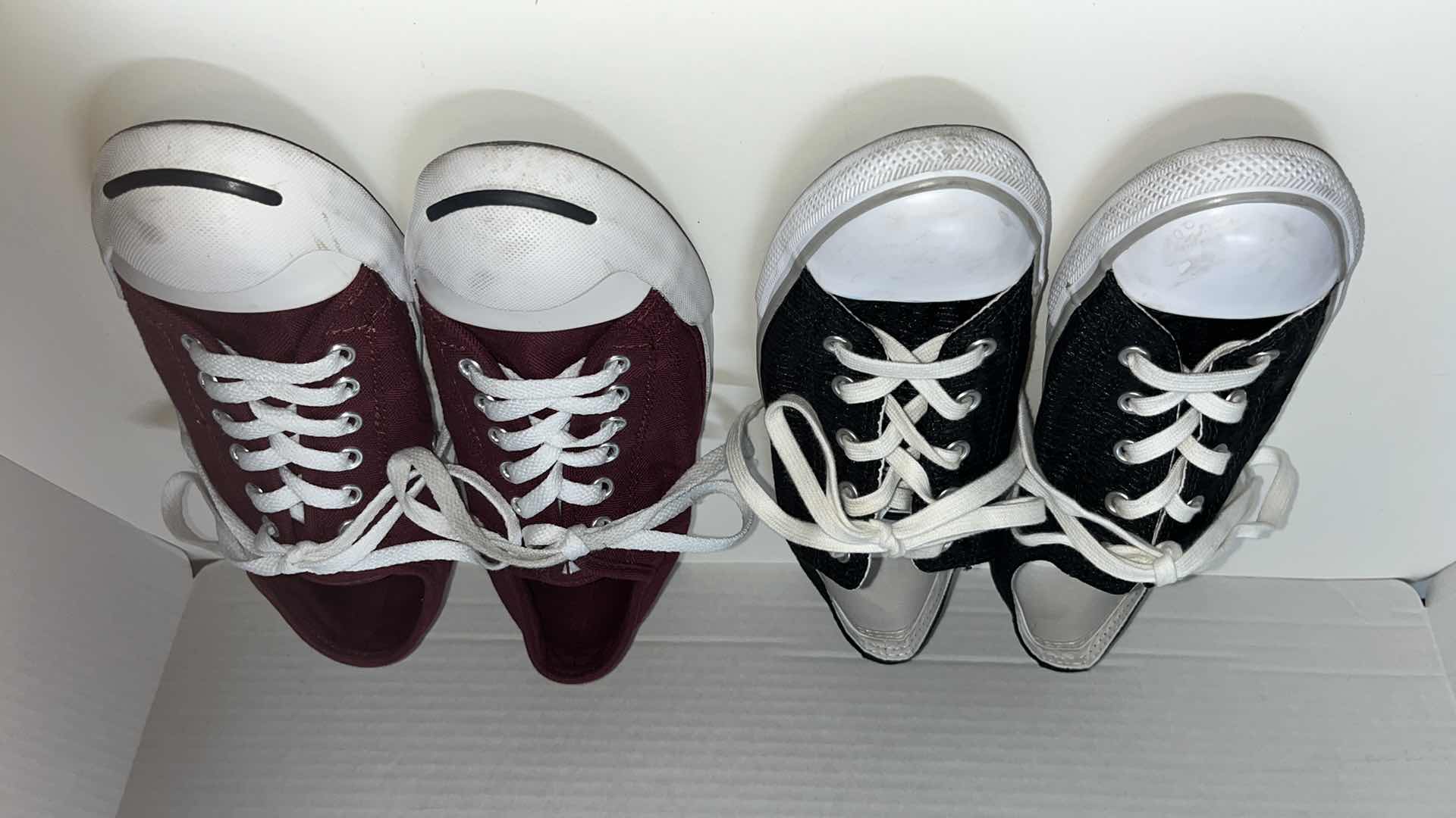 Photo 1 of CONVERSE ALL STAR BLACK (WOMENS SIZE 8) & CONVERSE JACK PURCELL MAROON (WOMENS SIZE 8.5)