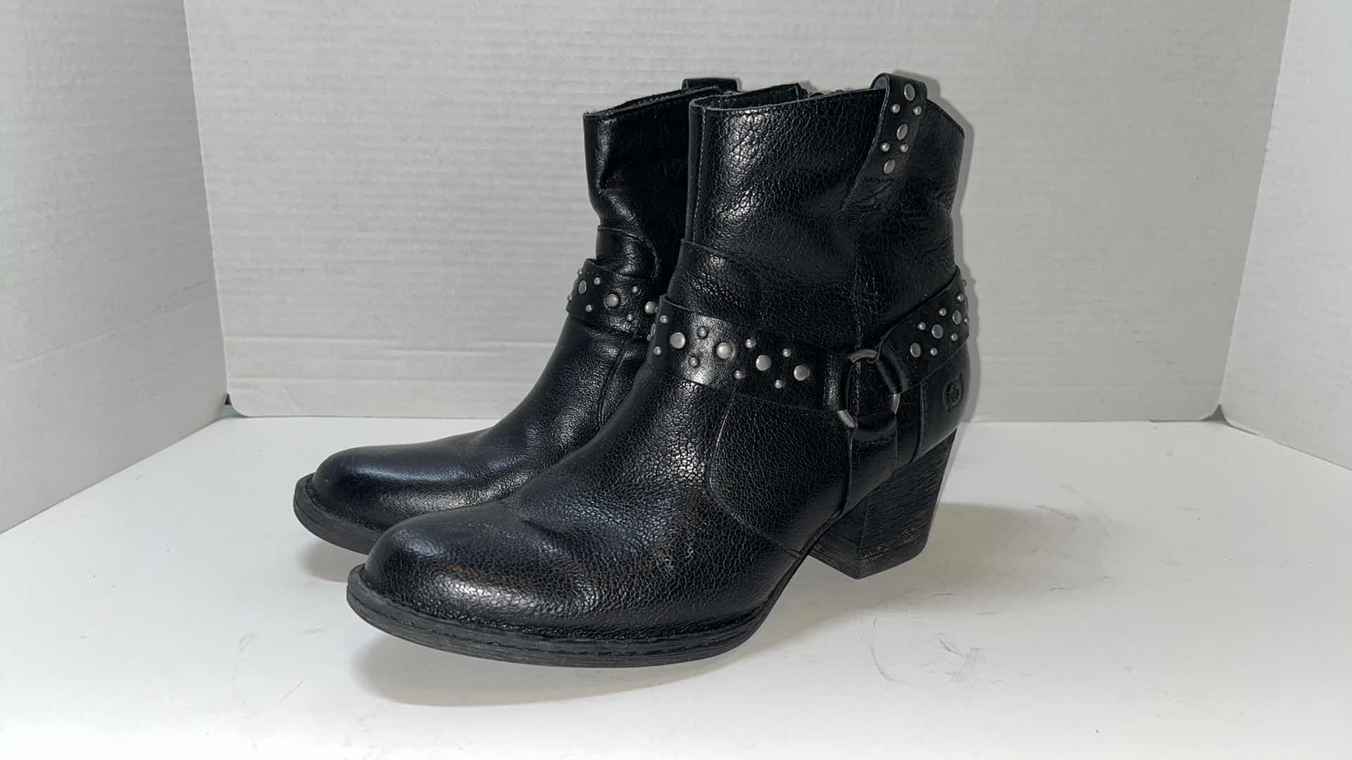 Photo 1 of BORN SLATER STUDDED HARNESS BOOTS, BLACK  (WOMENS SIZE 9)