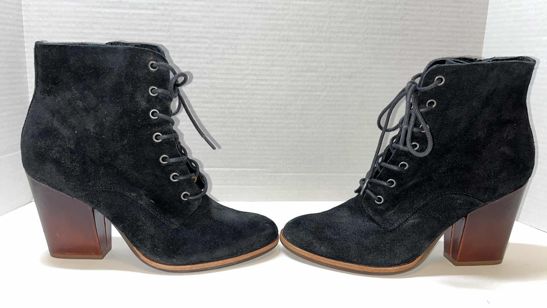 Photo 3 of KORK-EASE SUEDE LACE UP ANKLE HEELED COMBAT BOOTIES, BLACK (WOMENS SIZE 8.5)
