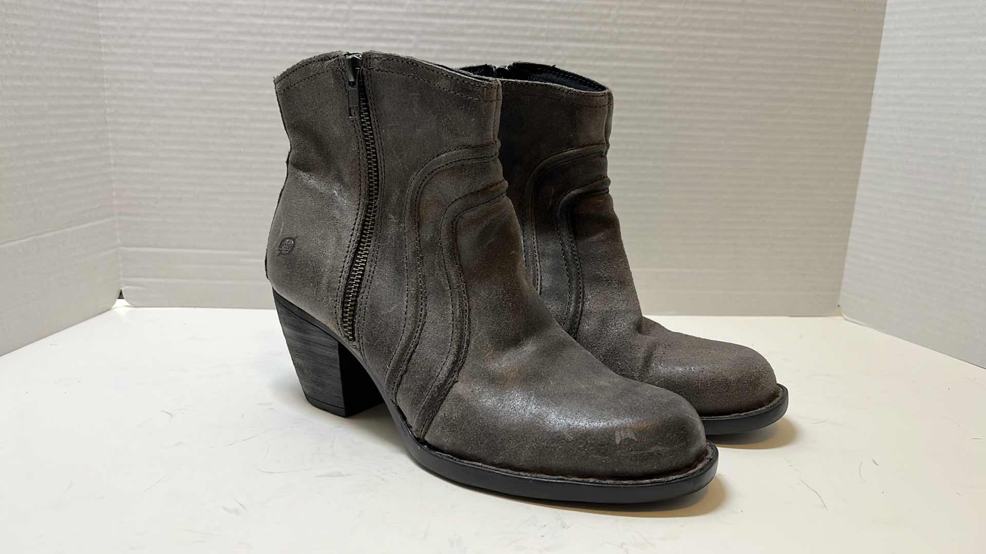 Photo 1 of BORN ABBY ZIP UP ANKLE BOOT, GREY DISTRESSED (WOMENS SIZE 9)