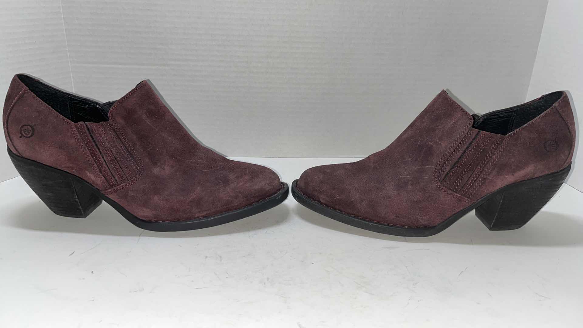 Photo 3 of BORN FREDRIKA ANKLE BOOTIE, PLUM SUEDE (WOMENS SIZE 8.5)