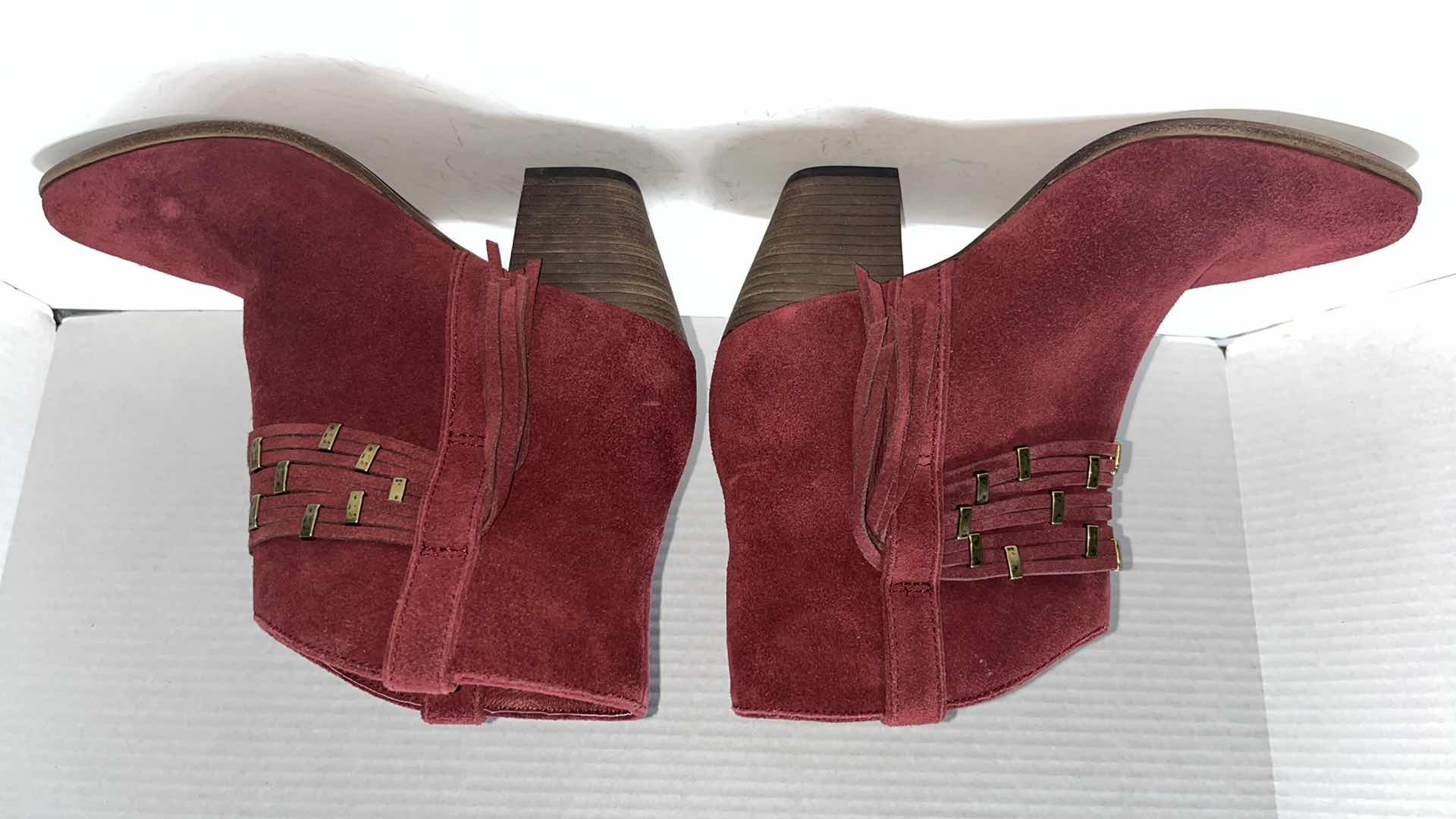 Photo 3 of FRYE REED SHOWDOWN STUD ANKLE BOOTIES, RUBY (WOMENS SIZE 8.5)