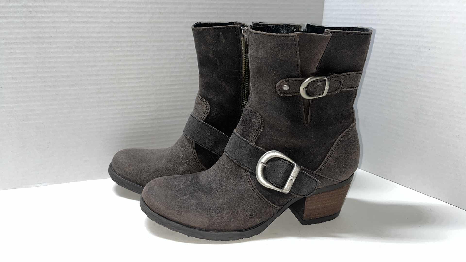 Photo 1 of BORN GALENE RUSTIC SUEDE MOTO BOOT W STRAPS & BUCKLES (WOMENS SIZE 9)