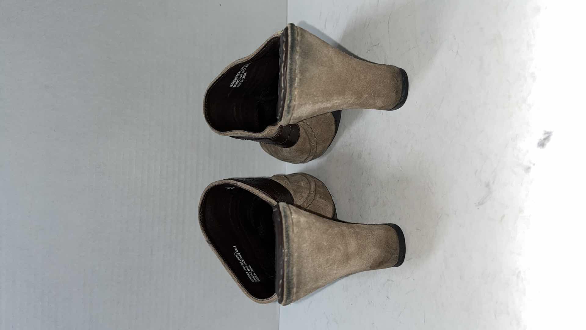 Photo 6 of BORN CROWN HARNESS SUEDE SLIP-ON CLOGS, TAN (WOMENS SIZE 9)