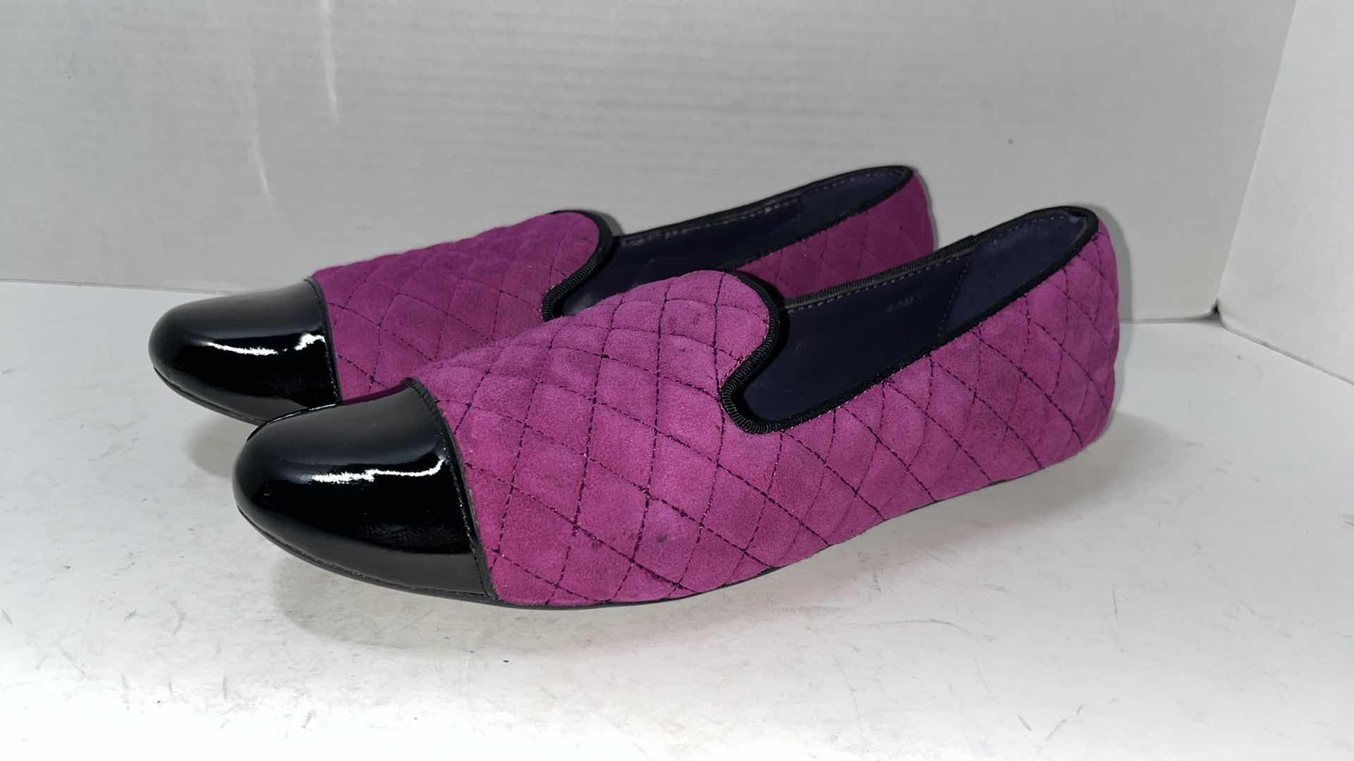 Photo 1 of VAN ELi BRUCIE QUILTED SUEDE SLIP-ON LOAFER, FUCHSIA PURPLE/BLACK PATENT (WOMENS SIZE 9.5)