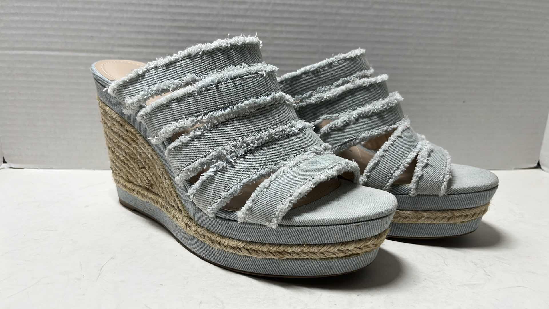 Photo 1 of CHARLES BY CHARLES DAVID LOYAL WEDGE SLIDE SANDAL, LIGHT DENIM/ROPE (WOMENS SIZE 8.5)