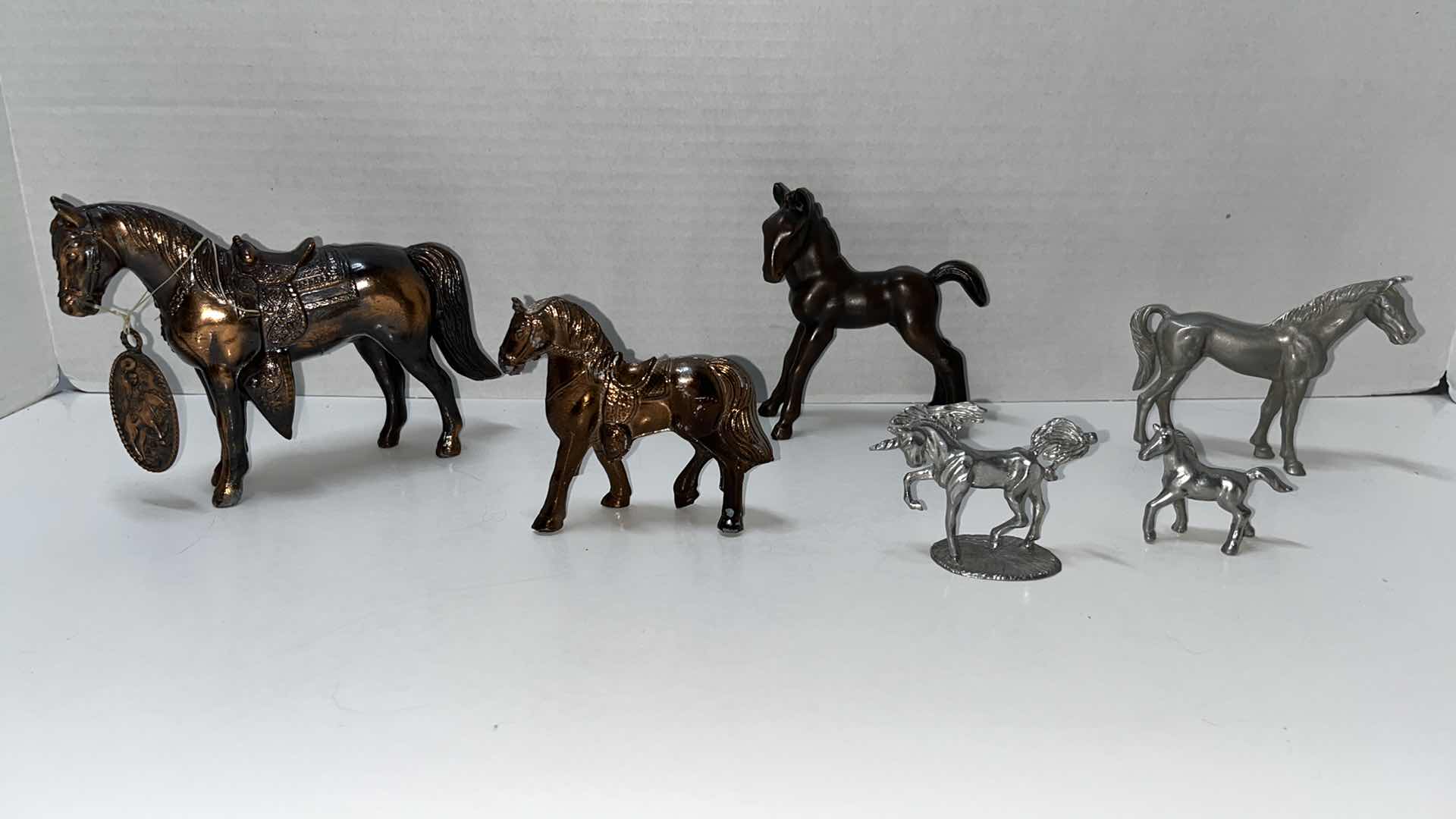 Photo 1 of COPPER, PEWTER & METAL HORSE FIGURINES (6)