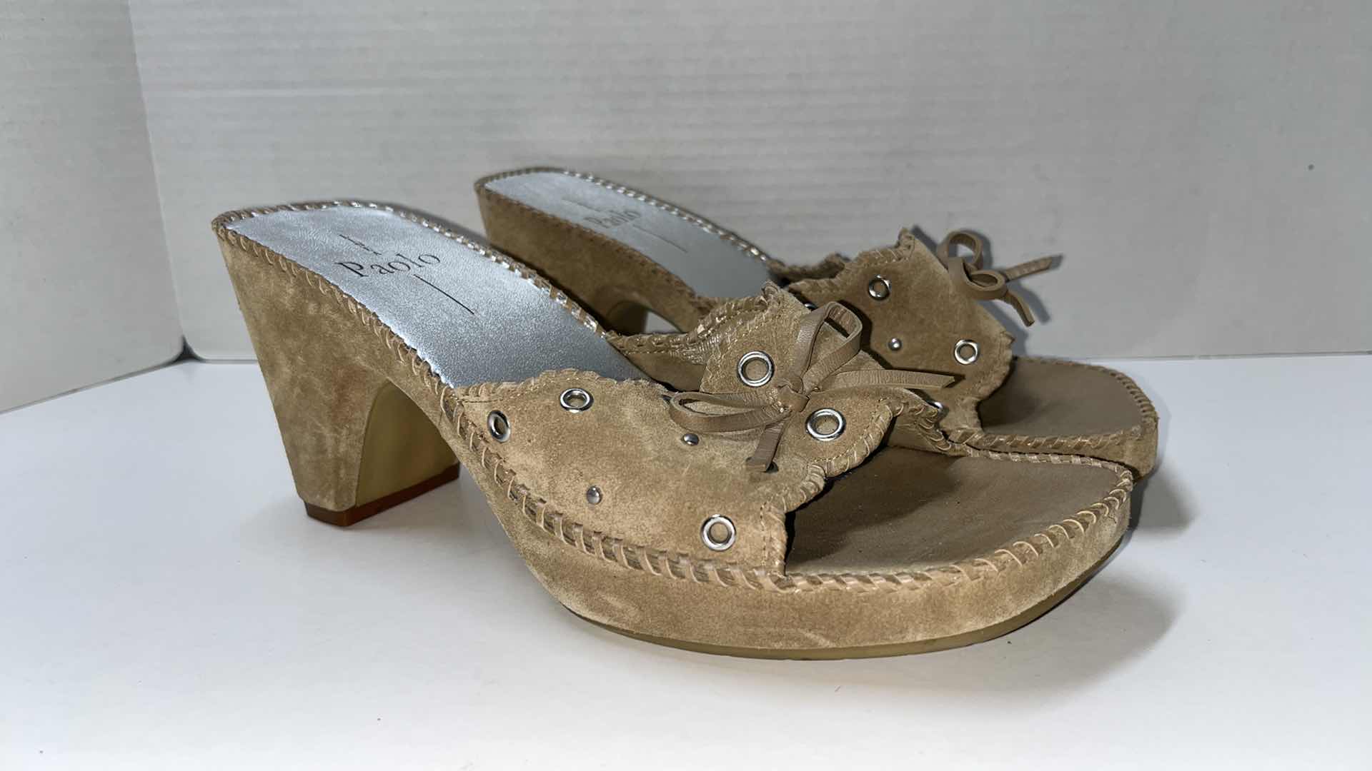 Photo 1 of LINEA PAOLO STUDDED HEELED SANDAL, TAN (WOMENS SIZE 8.5)