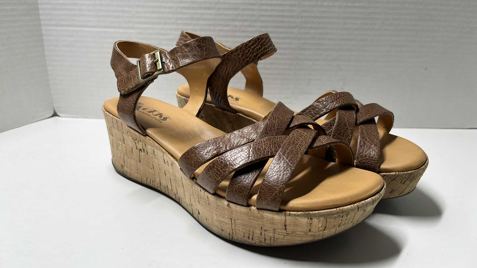 Photo 1 of KORKS BY KORK-EASE NALIN WEDGE LEATHER SANDAL, DISTRESSED BROWN (WOMENS SIZE 9)