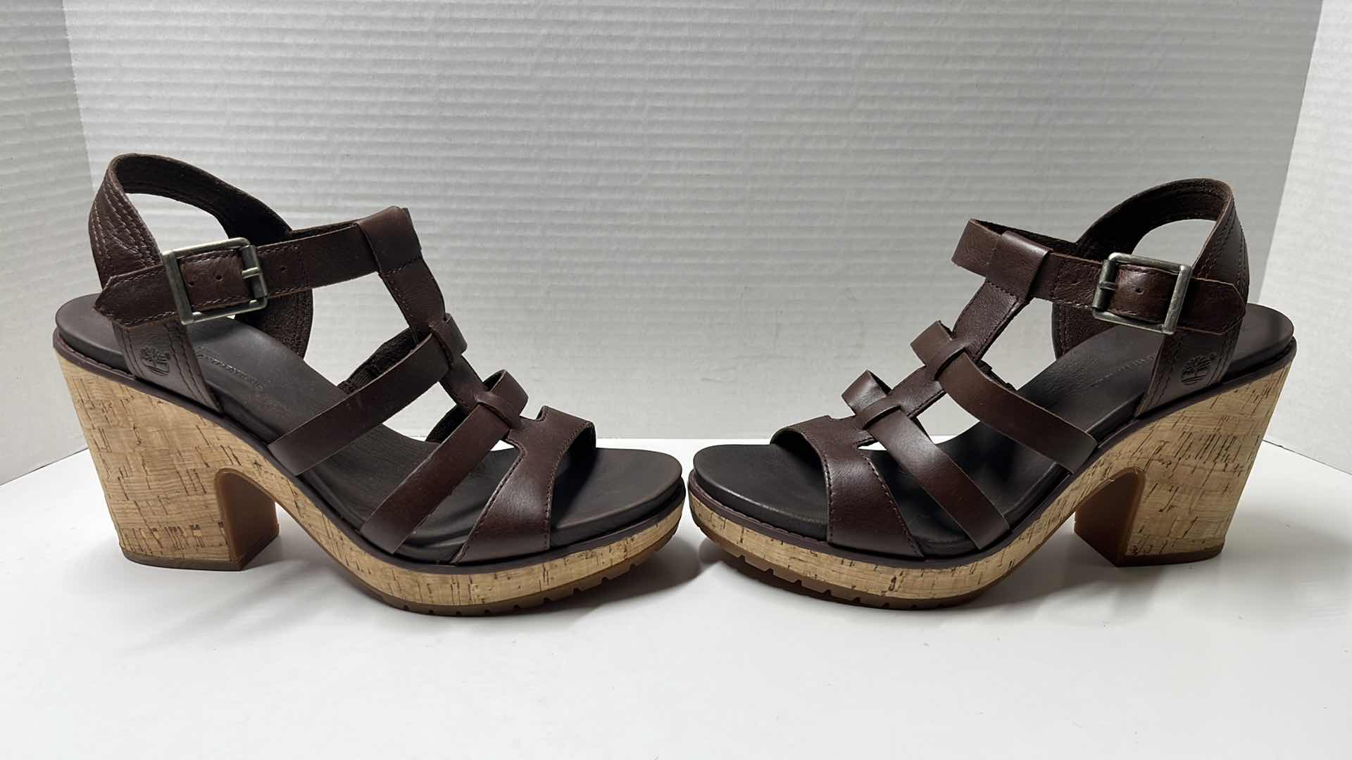 Photo 3 of TIMBERLAND ROSLYN FISHERMAN T-STRAP ANTI-FATIGUE CORK PLATFORM LEATHER SANDALS, BROWN (WOMENS SIZE 9)