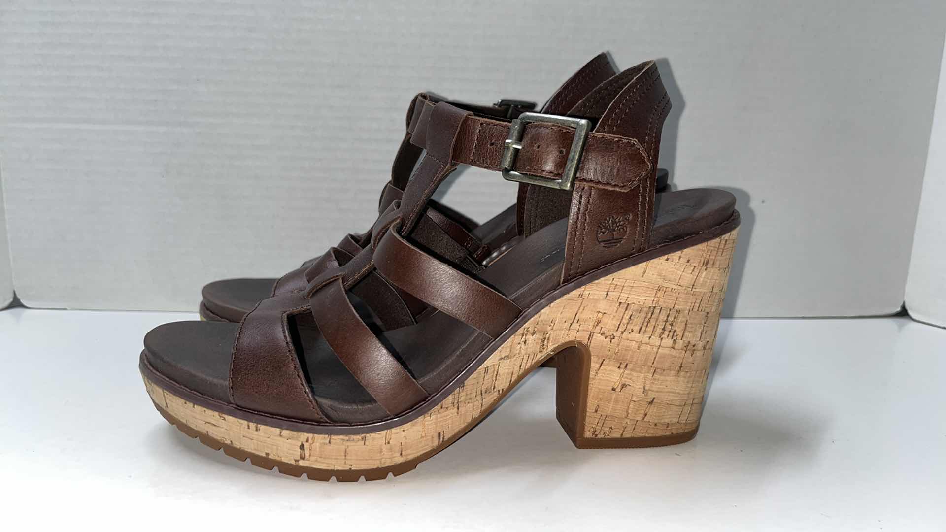 Photo 1 of TIMBERLAND ROSLYN FISHERMAN T-STRAP ANTI-FATIGUE CORK PLATFORM LEATHER SANDALS, BROWN (WOMENS SIZE 9)