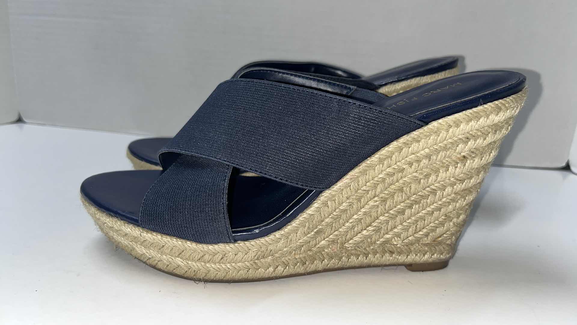 Photo 1 of MARC FISHER ENGAGE CRISS CROSS ESPADRILLE WEDGES, NAVY (WOMENS SIZE 9)