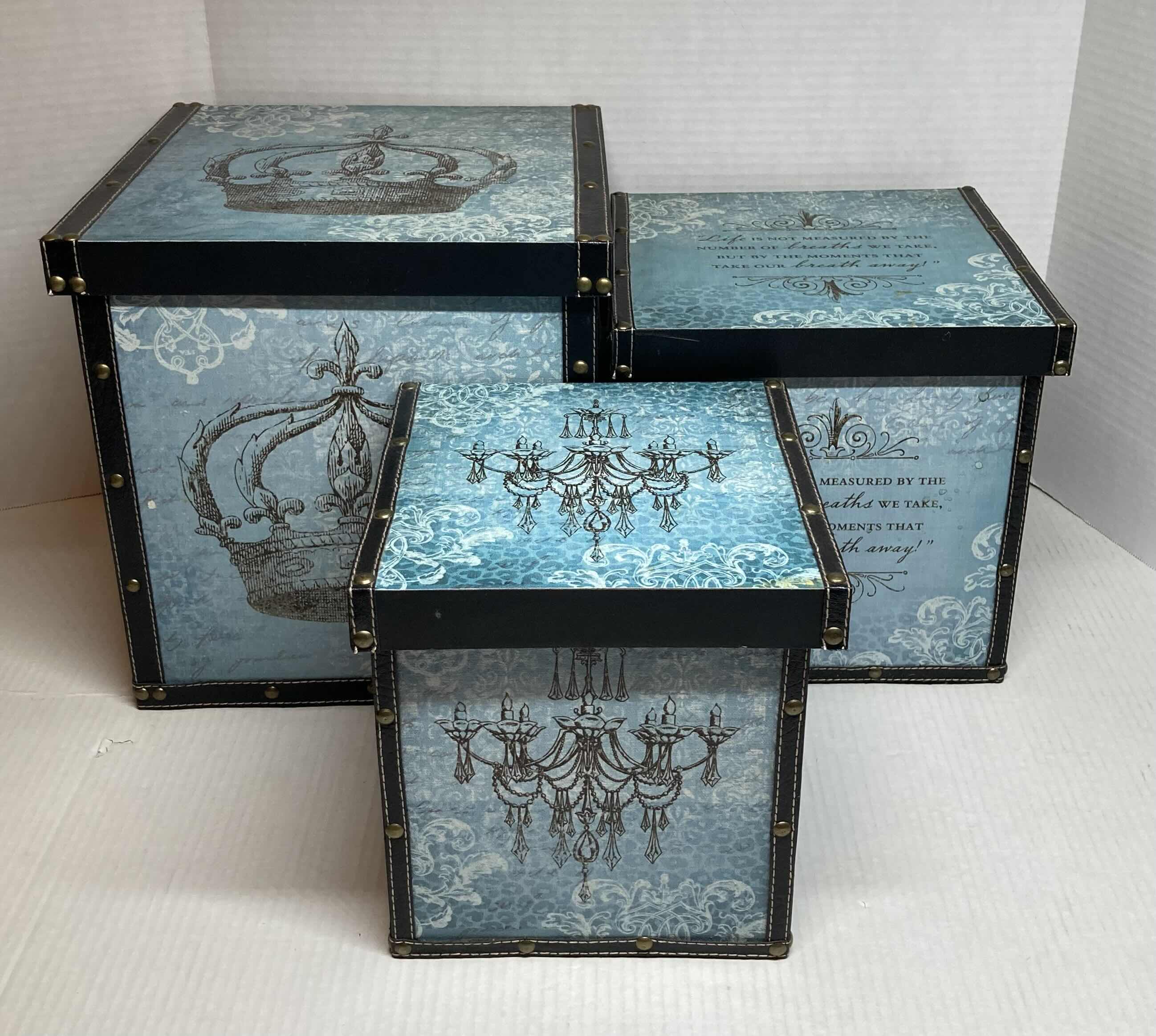 Photo 1 of FLEUR DE LIS CROWN DECORATIVE STORAGE BOXES (3 PACK) 12” X 12” H12”