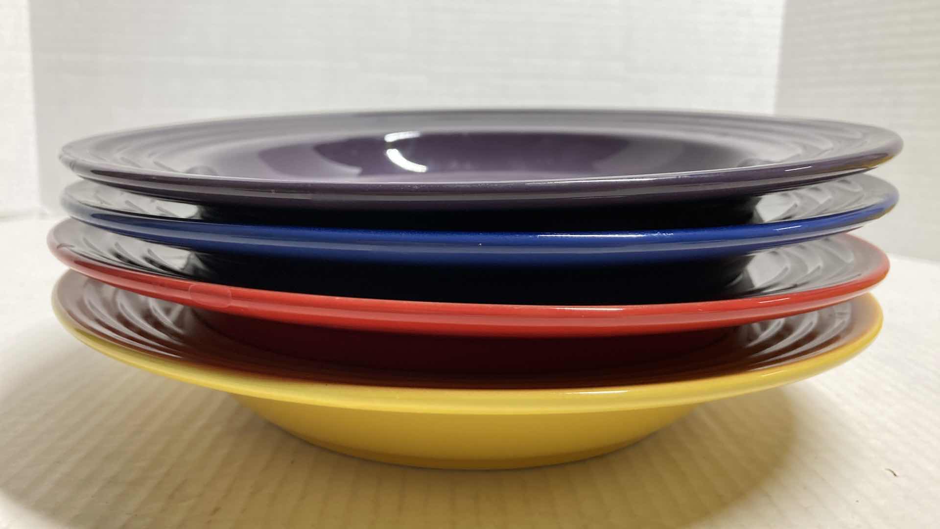 Photo 2 of LE CREUSET STONEWARE LARGE RIM SOUP PLATES 10.5” SET OF 4