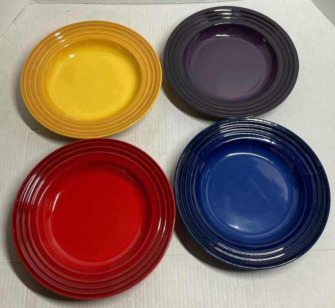 Photo 1 of LE CREUSET STONEWARE LARGE RIM SOUP PLATES 10.5” SET OF 4