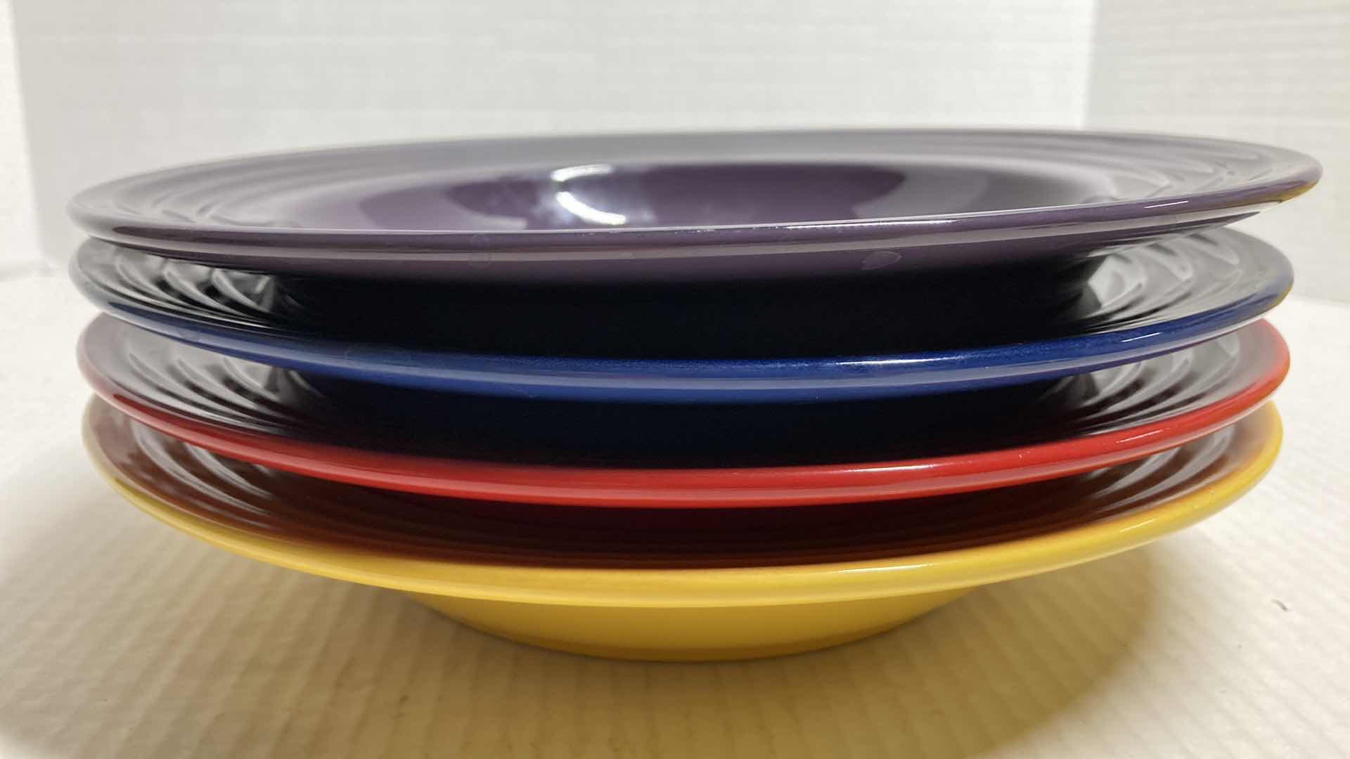 Photo 4 of LE CREUSET STONEWARE LARGE RIM SOUP PLATES 10.5” SET OF 4