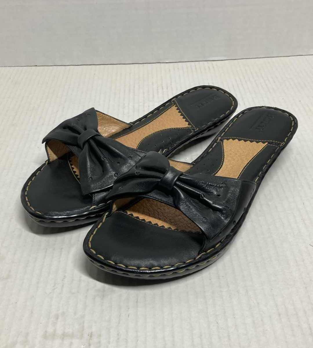 Photo 1 of BORN BLACK LEATHER BOW SLIDE SANDALS WOMAN’S SIZE 9