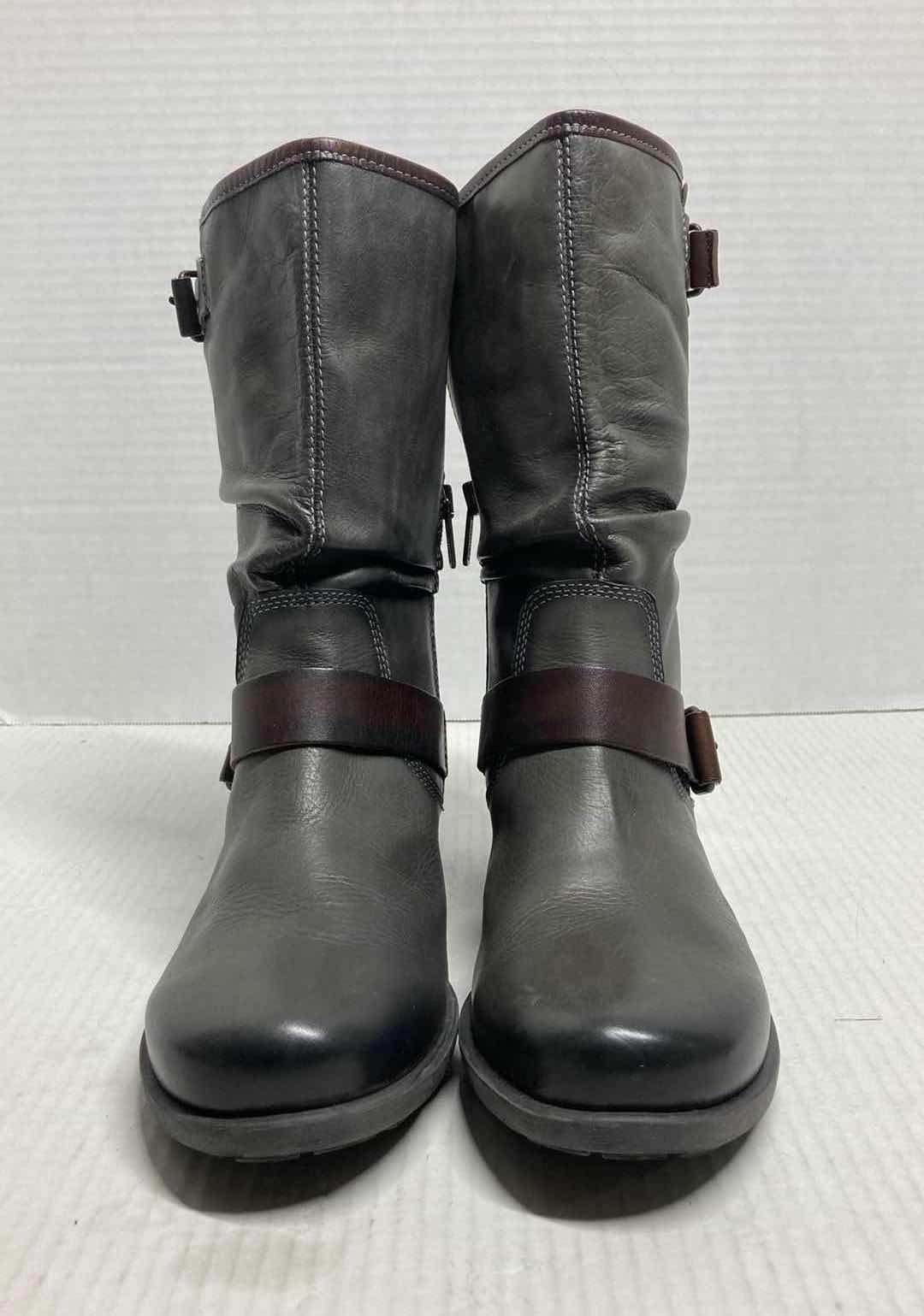 Photo 2 of PIKOLINOS DARK GREY TALL LEATHER COMBAT BOOTS W BROWN BUCKLE WOMAN’S SIZE EU 39