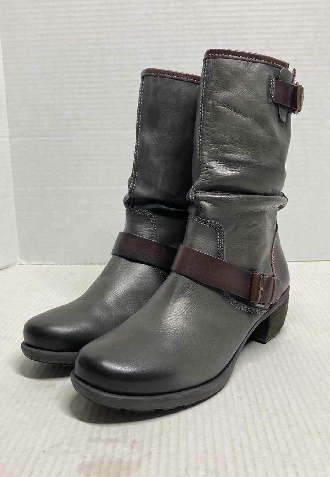 Photo 1 of PIKOLINOS DARK GREY TALL LEATHER COMBAT BOOTS W BROWN BUCKLE WOMAN’S SIZE EU 39
