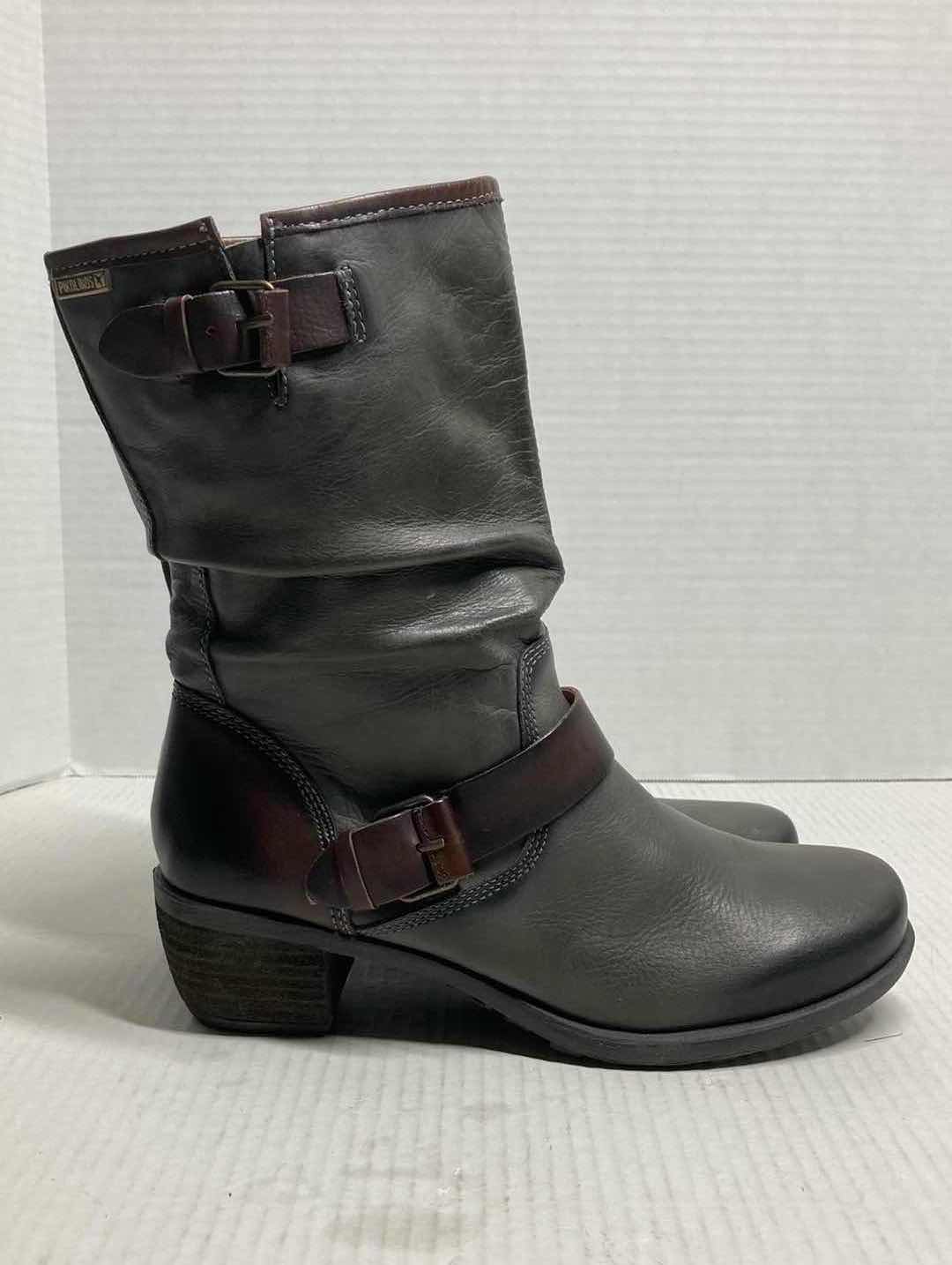Photo 4 of PIKOLINOS DARK GREY TALL LEATHER COMBAT BOOTS W BROWN BUCKLE WOMAN’S SIZE EU 39