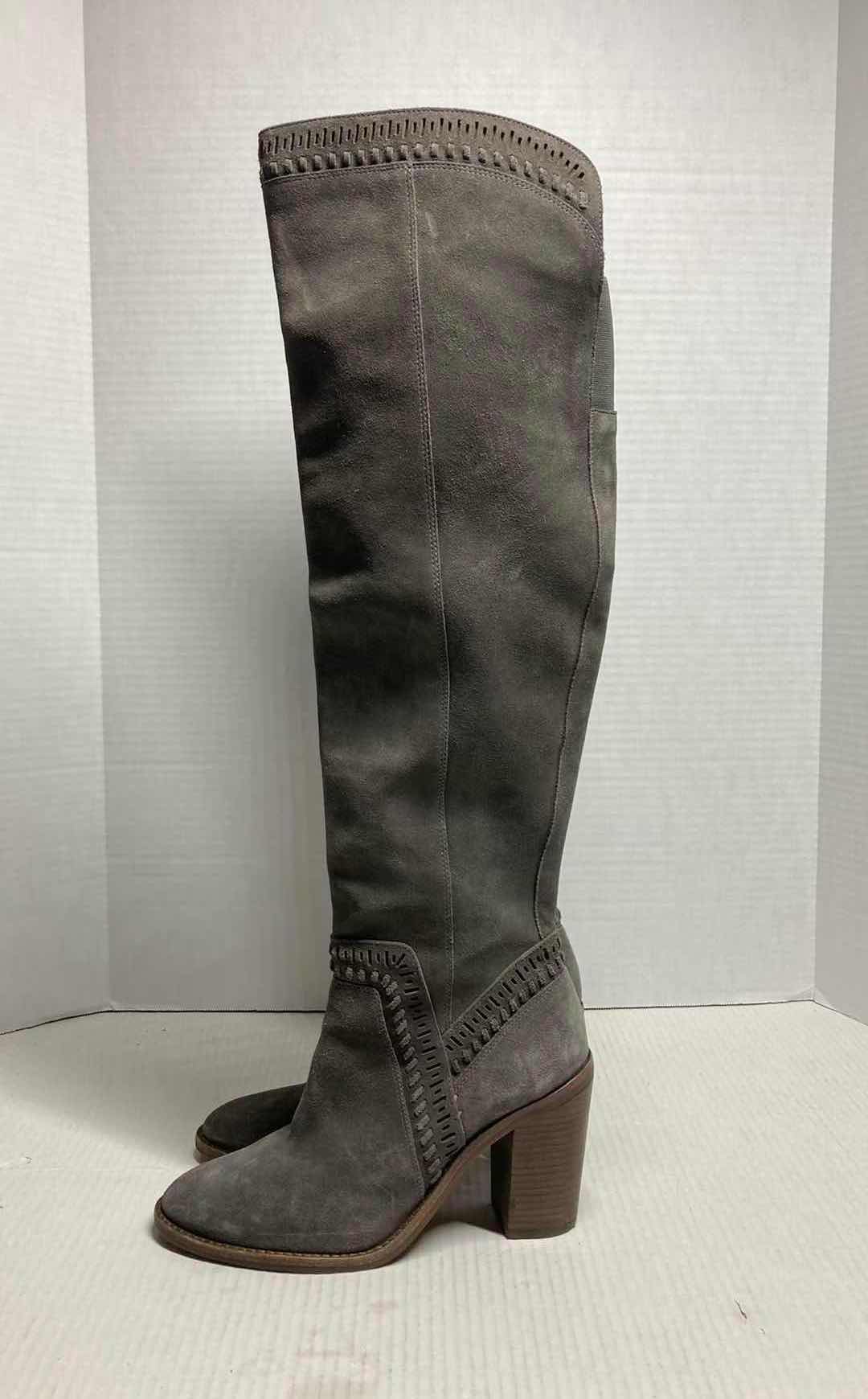 Photo 3 of VINCE CAMUTO BROWN TAUPE SUEDE OVER THE KNEE LEATHER BLOCK HEEL BOOTS WOMAN’S SIZE 9M