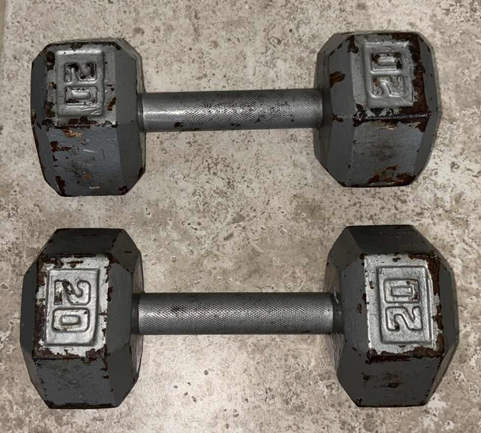 Photo 1 of CAST IRON PAIR OF HEXAGON 20LB DUMBBELLS