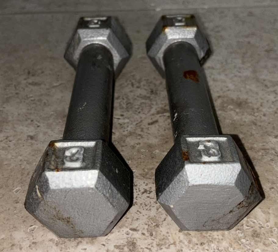 Photo 3 of DUMBBELL SETS, PURPLE 2LBS & CAST IRON 3LBS