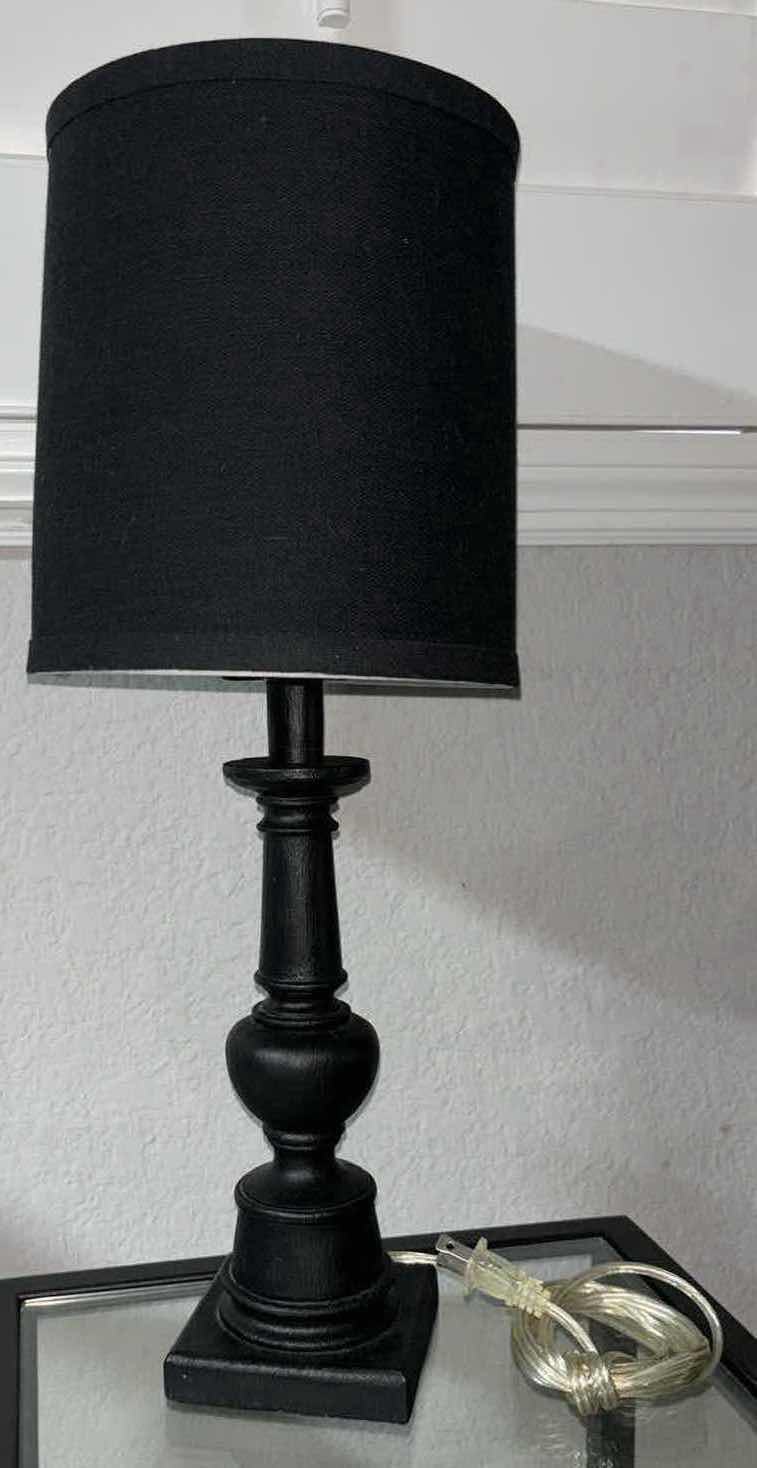 Photo 1 of MATTE BLACK 20" RESIN TABLE LAMP W 7.5”D BLACK LAMP SHADE