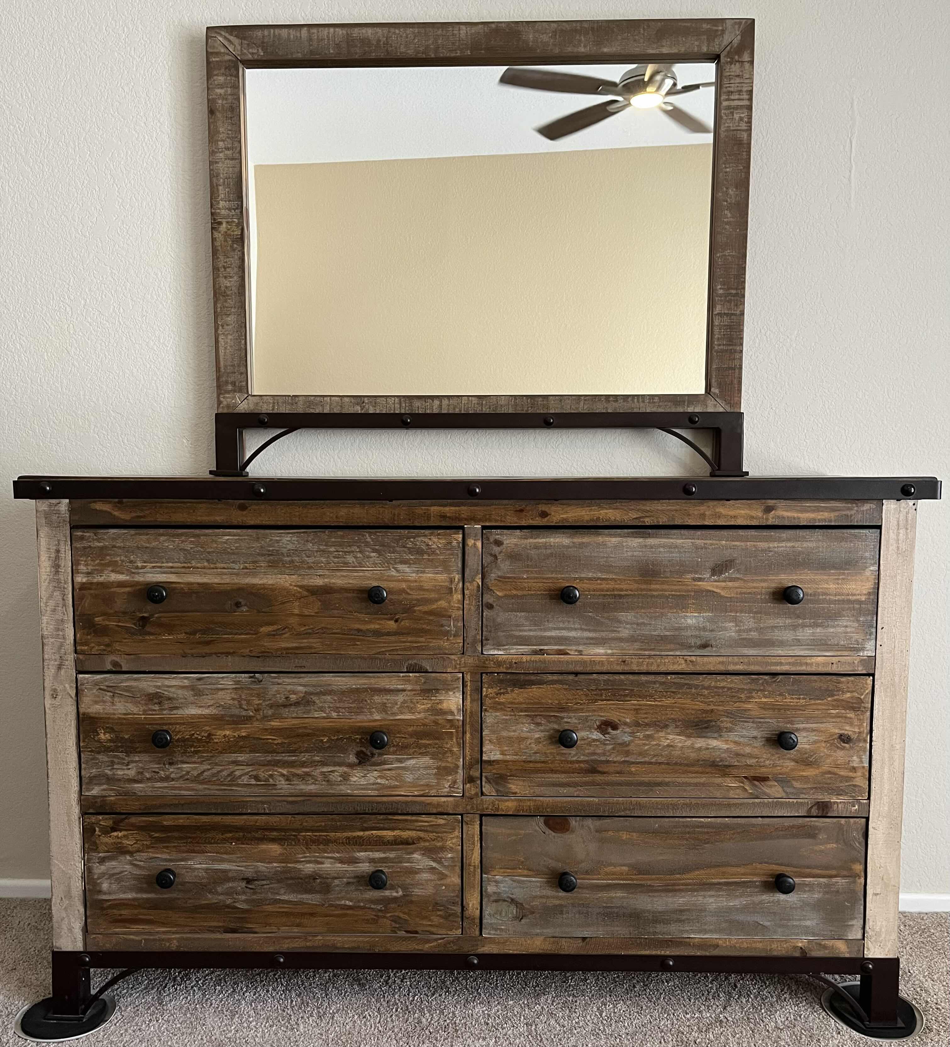 Photo 1 of INTERNATIONAL FURNITURE DIRECT ANTIQUE BARNWOOD RUSTIC VANITY 6 DRESSER 62” X 19” H74” (READ NOTES)