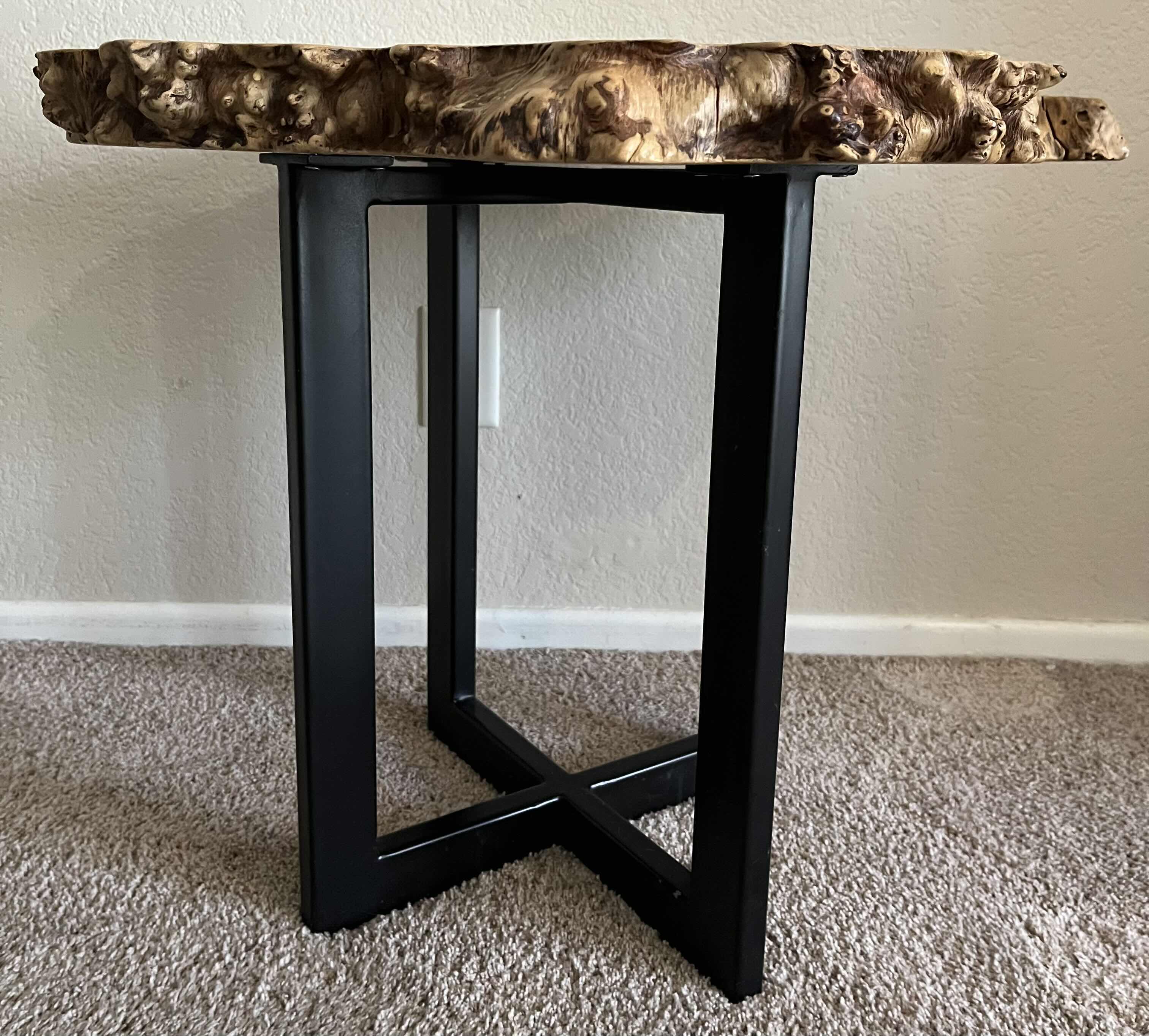 Photo 3 of EPOXY SOLID WOOD SLAB LIVE EDGE BLACK STEEL BASE ACCENT SIDE TABLE 29” X 28” H21.5”