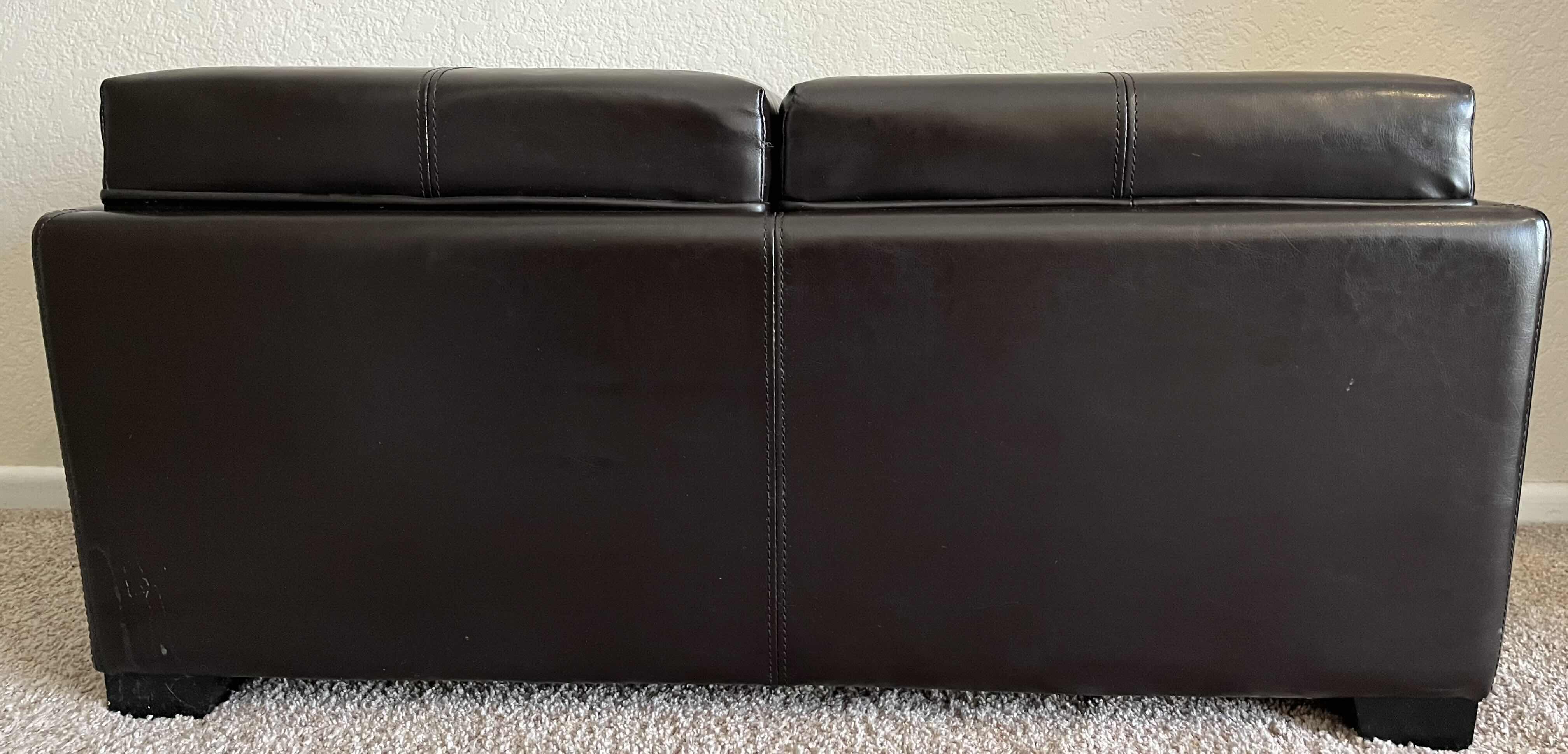 Photo 2 of SAFAVIEH HARRISON DARK BROWN LEATHER STORAGE OTTOMAN BENCH W FLIP TRAYS