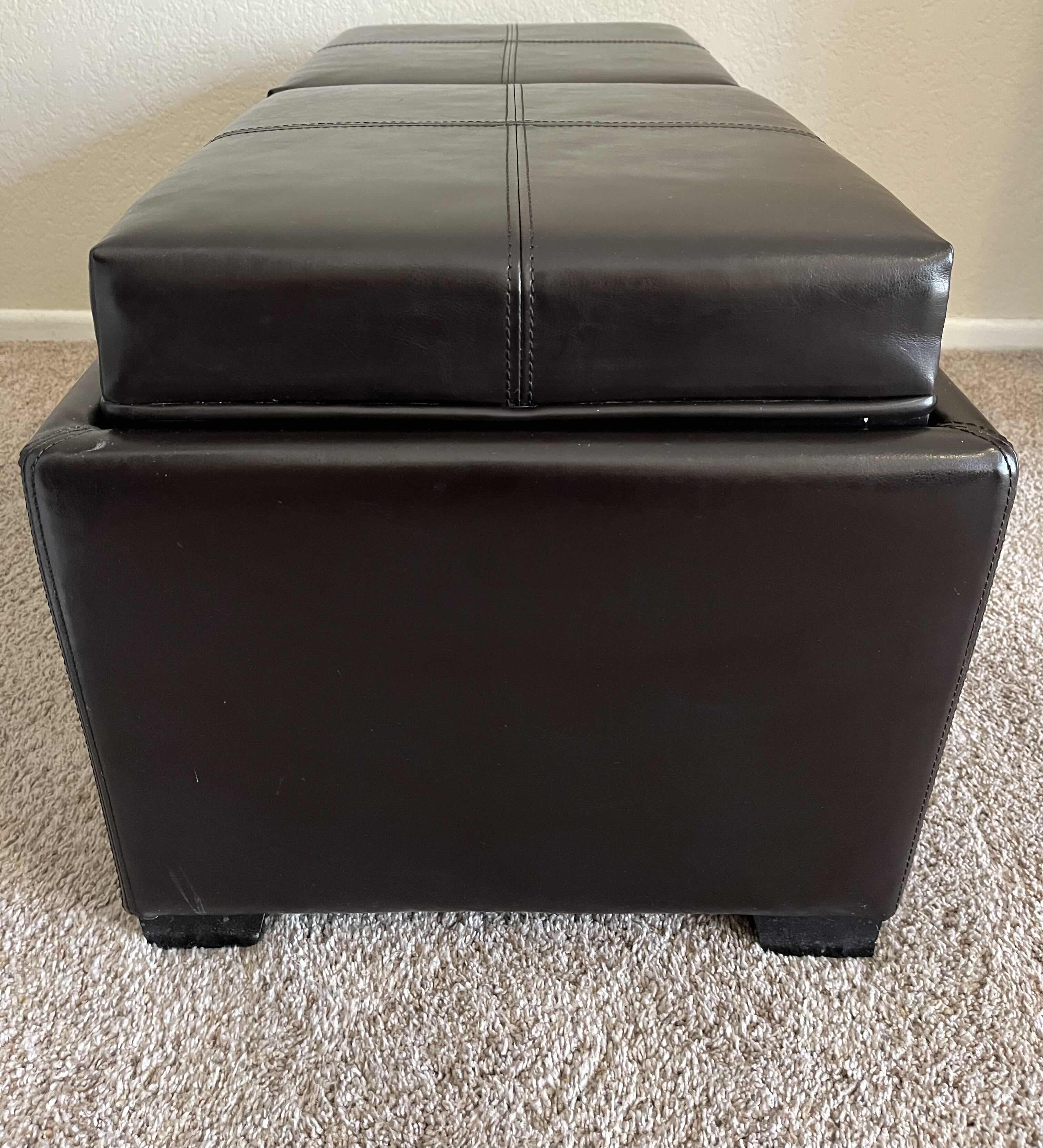 Photo 5 of SAFAVIEH HARRISON DARK BROWN LEATHER STORAGE OTTOMAN BENCH W FLIP TRAYS