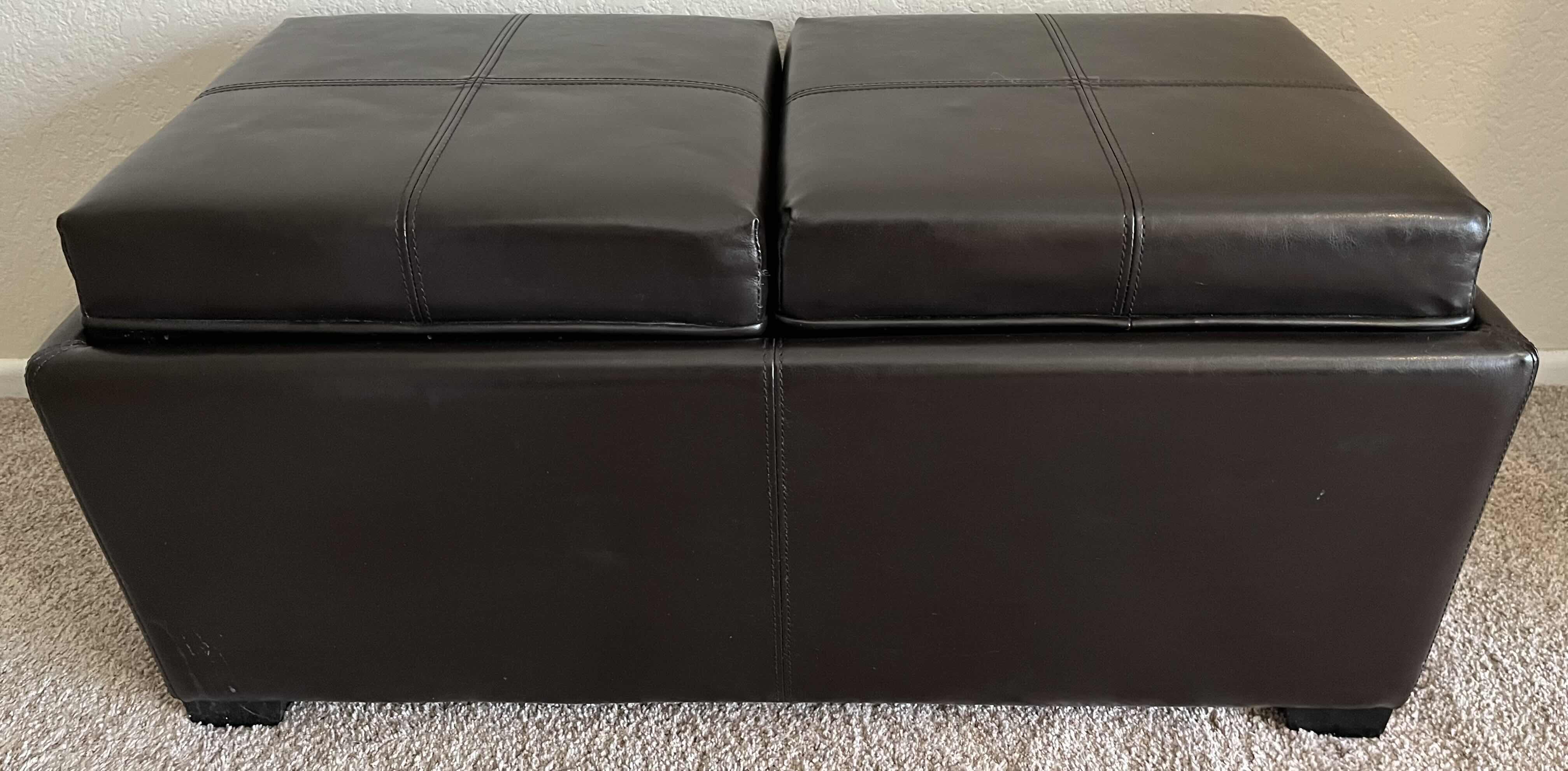 Photo 1 of SAFAVIEH HARRISON DARK BROWN LEATHER STORAGE OTTOMAN BENCH W FLIP TRAYS