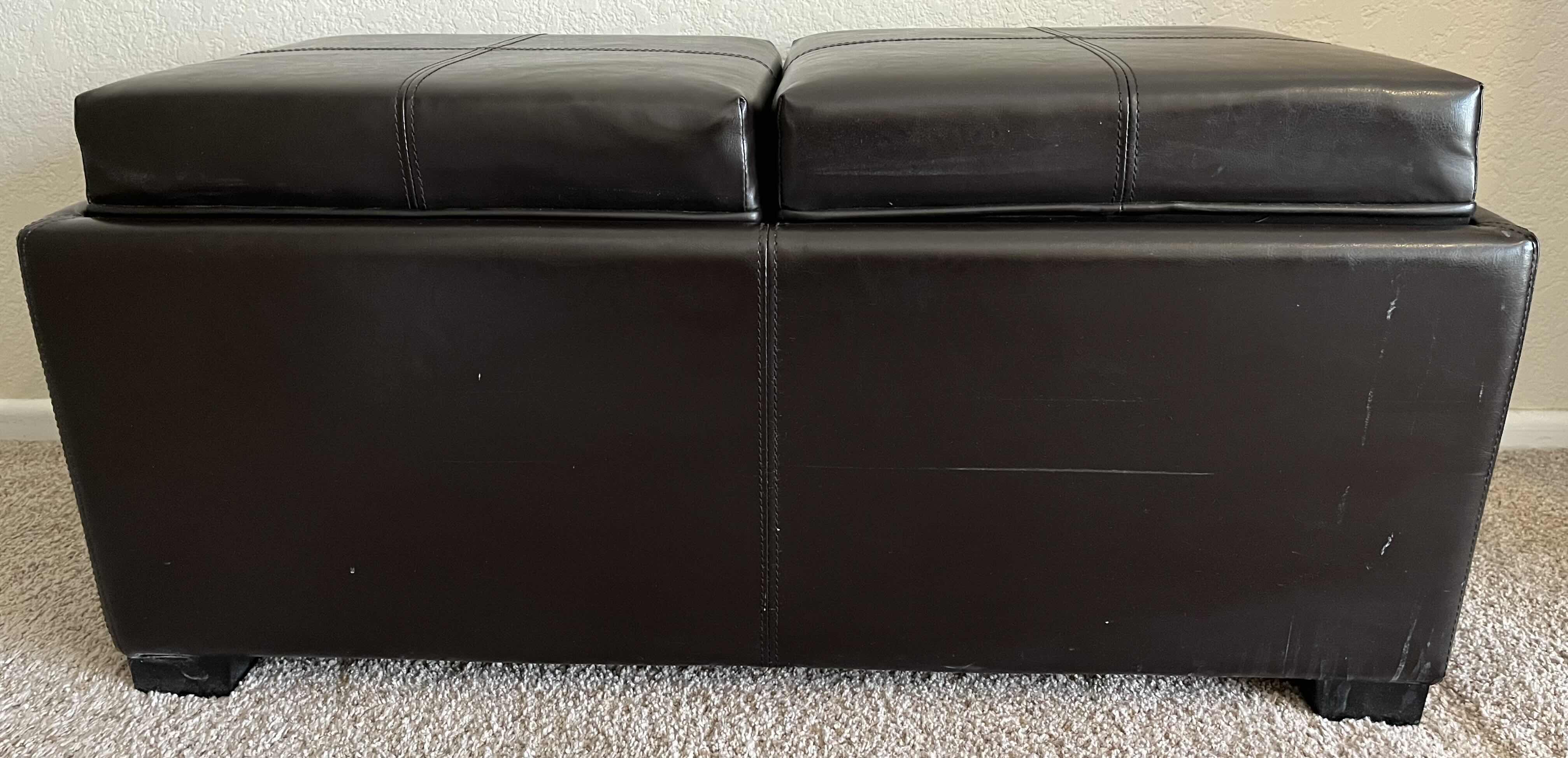 Photo 4 of SAFAVIEH HARRISON DARK BROWN LEATHER STORAGE OTTOMAN BENCH W FLIP TRAYS