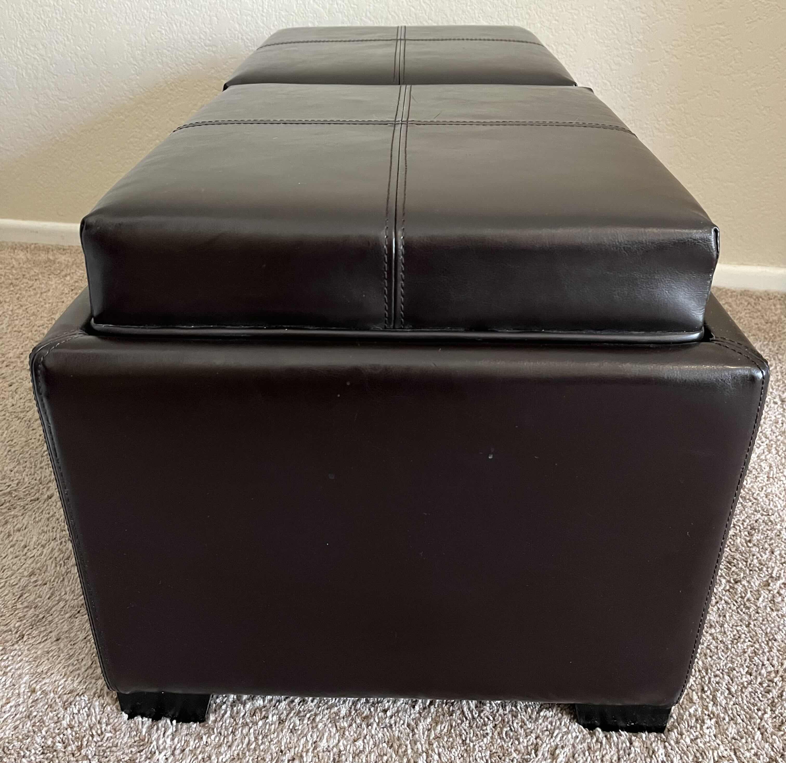 Photo 3 of SAFAVIEH HARRISON DARK BROWN LEATHER STORAGE OTTOMAN BENCH W FLIP TRAYS