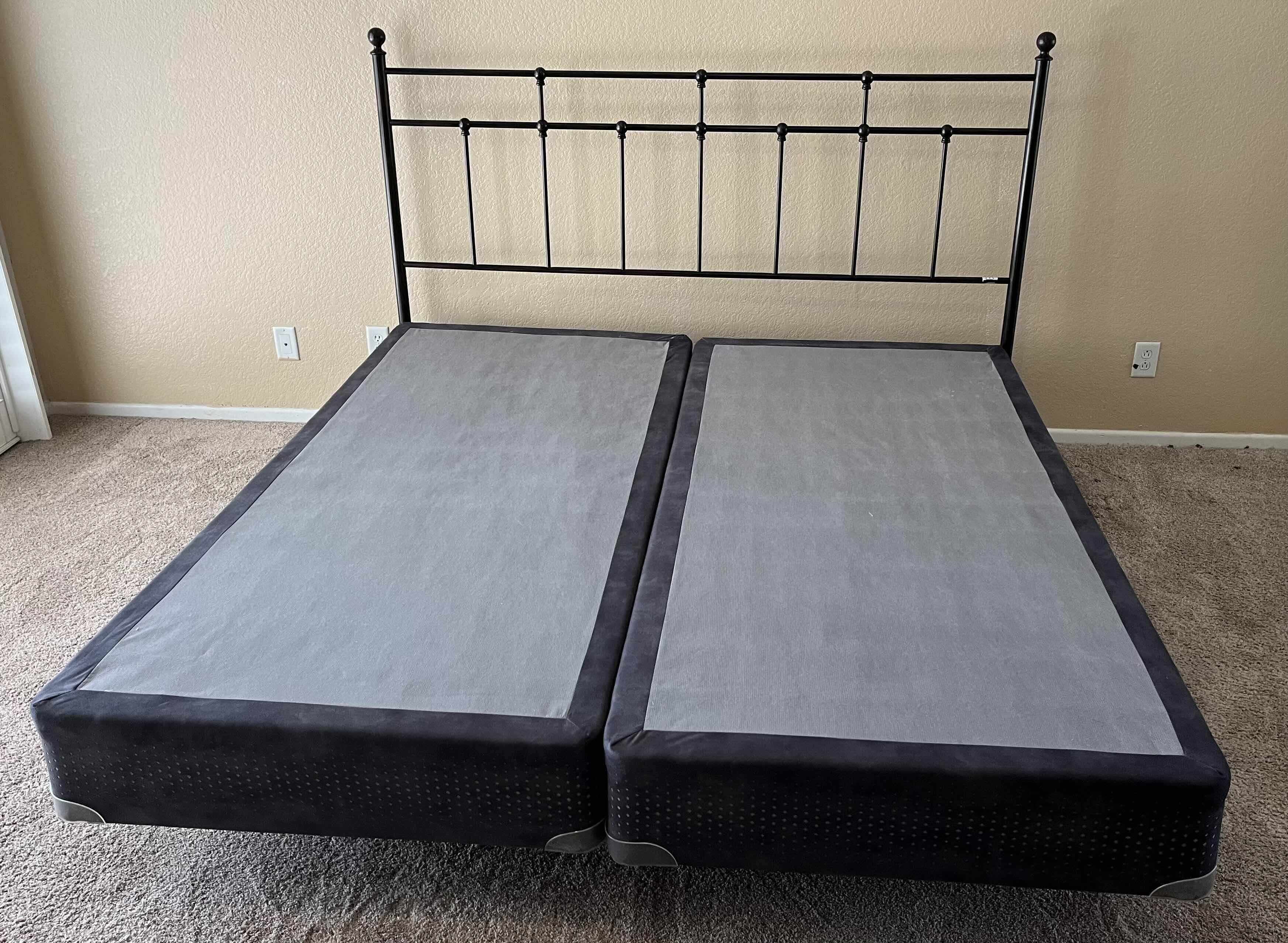 Photo 2 of AGED RUBBED BRONZE FINISH KING SIZE METAL BED FRAME W SERTA BOX SPRINGS H51.5” (READ NOTES)