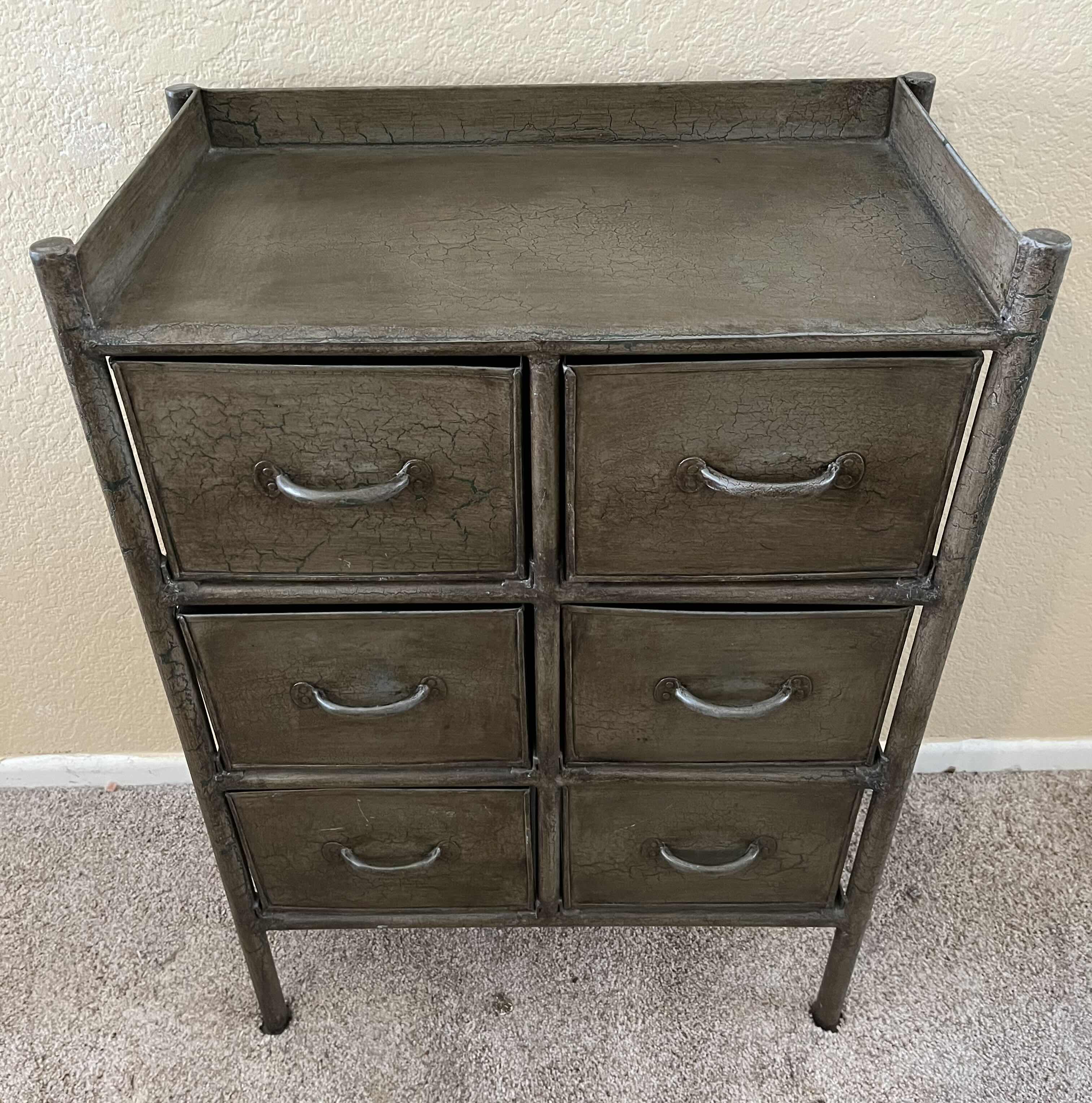 Photo 2 of BUTLER SPECIALTY COMPANY ANTIQUE AGED METAL CAMERON 6 DRAWER CHEST 23.25” X 12.25” H34.5”