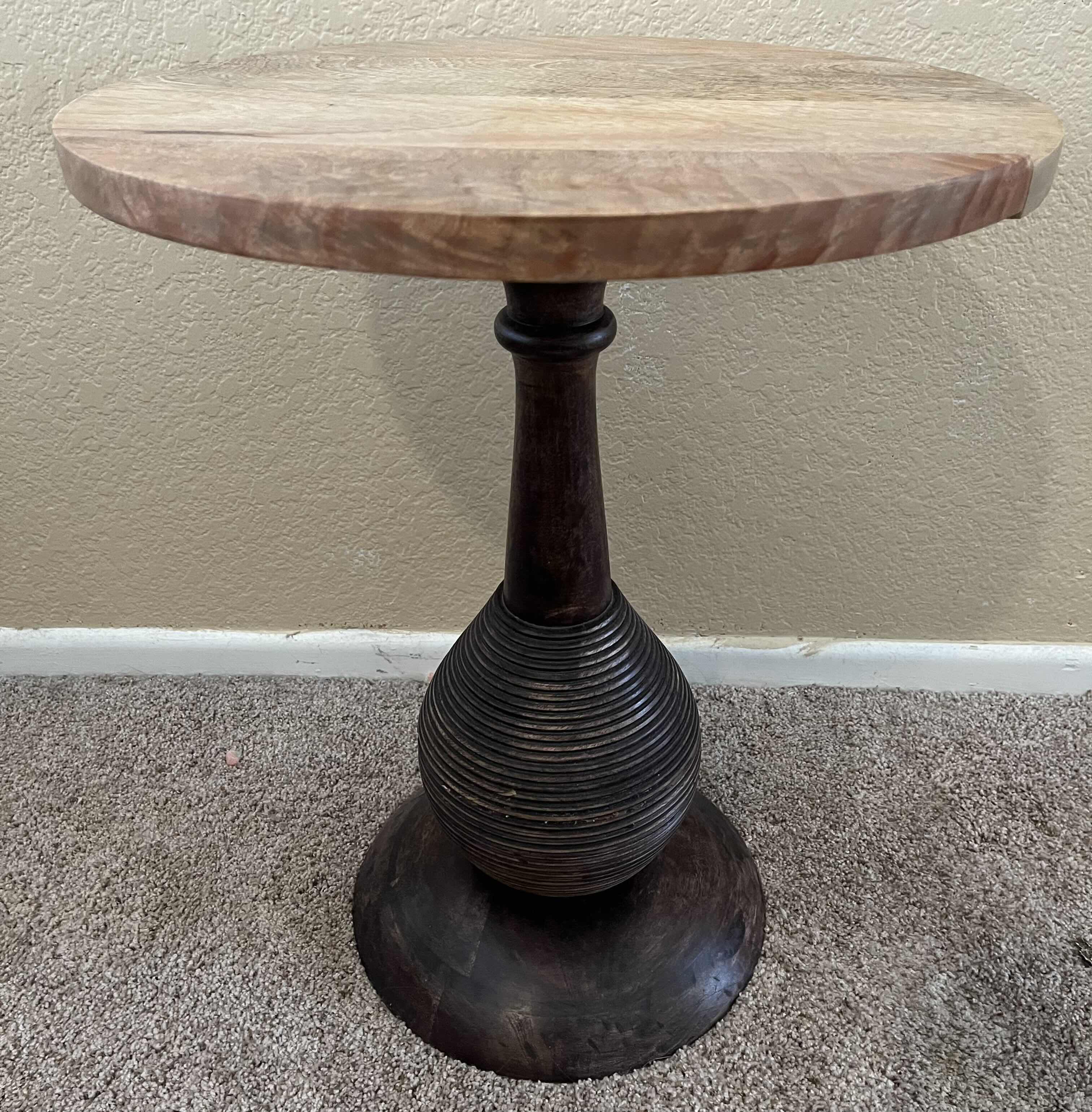 Photo 1 of HUNTER CARVED WOOD PEDESTAL BASE ROUND ACCENT SIDE TABLE 17.75” X 22”
