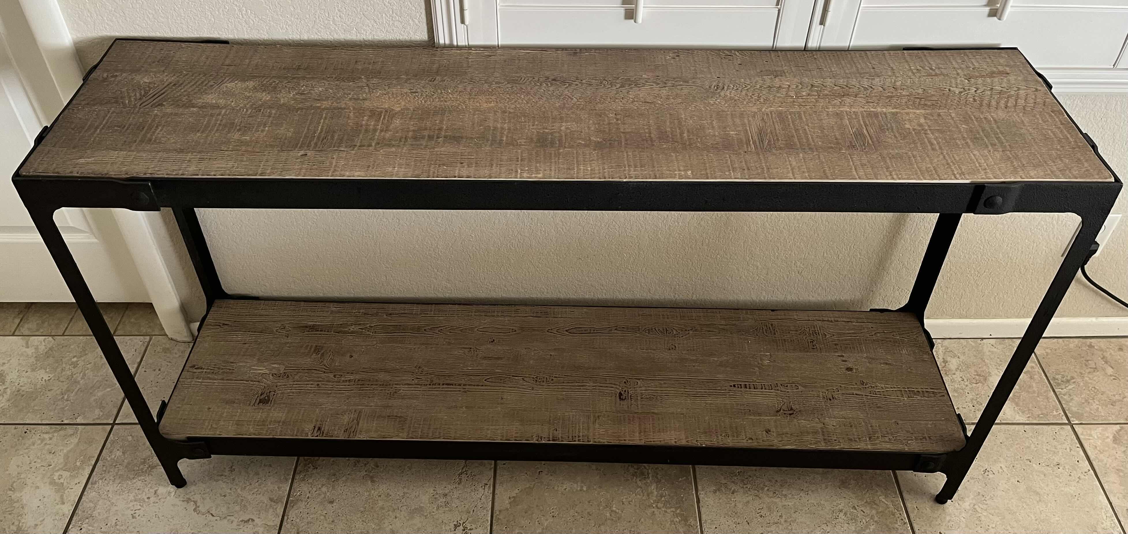 Photo 2 of RUSTIC BARN WOOD BLACK IRON FRAME ENTRY SOFA TABLE 61” X 16” H30.25” (READ NOTES)