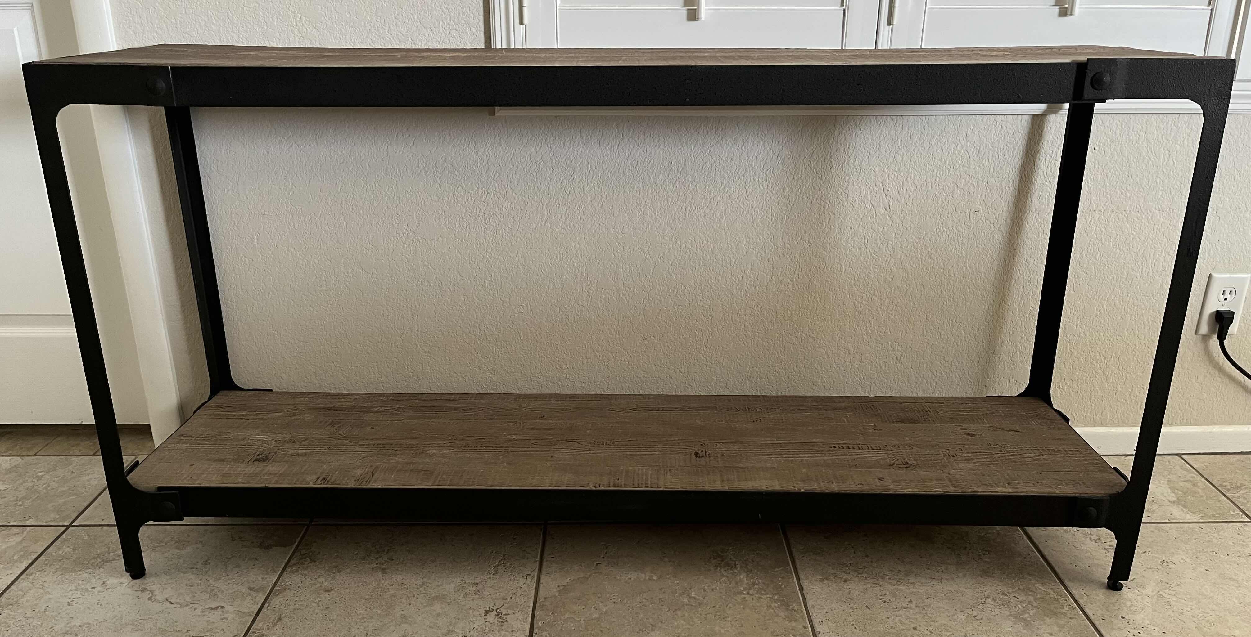 Photo 1 of RUSTIC BARN WOOD BLACK IRON FRAME ENTRY SOFA TABLE 61” X 16” H30.25” (READ NOTES)