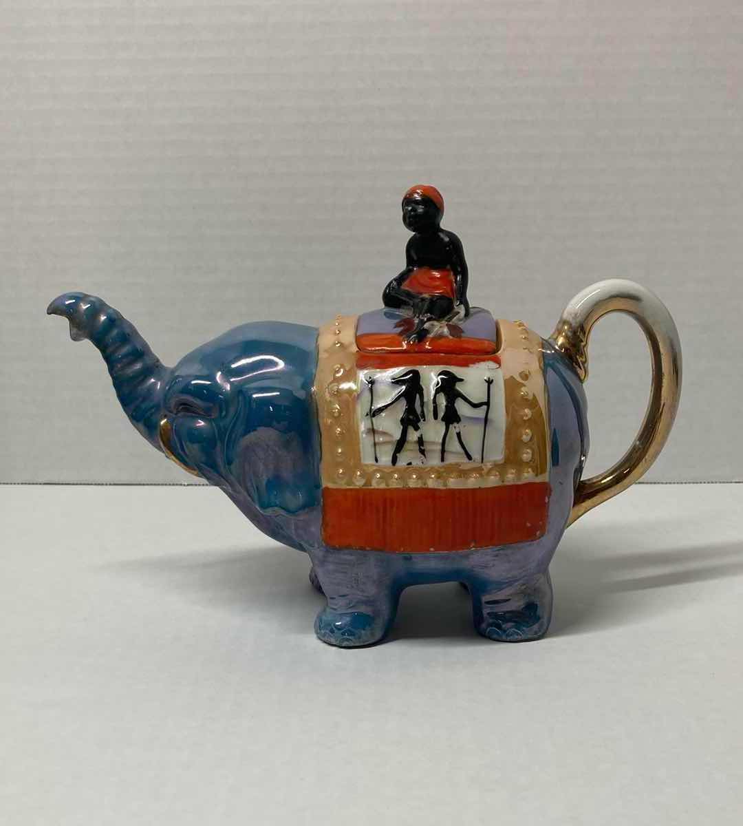 Photo 2 of BLUE ELEPHANT W RIDER EGYPTIAN THEMED CERAMIC TEAPOT 10” X 7”