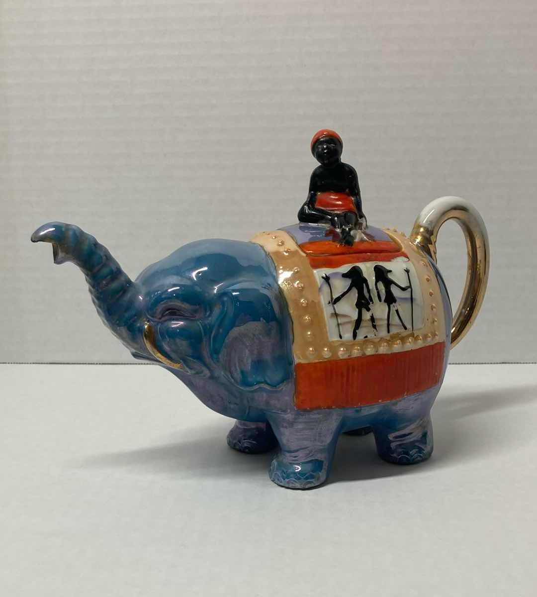 Photo 1 of BLUE ELEPHANT W RIDER EGYPTIAN THEMED CERAMIC TEAPOT 10” X 7”